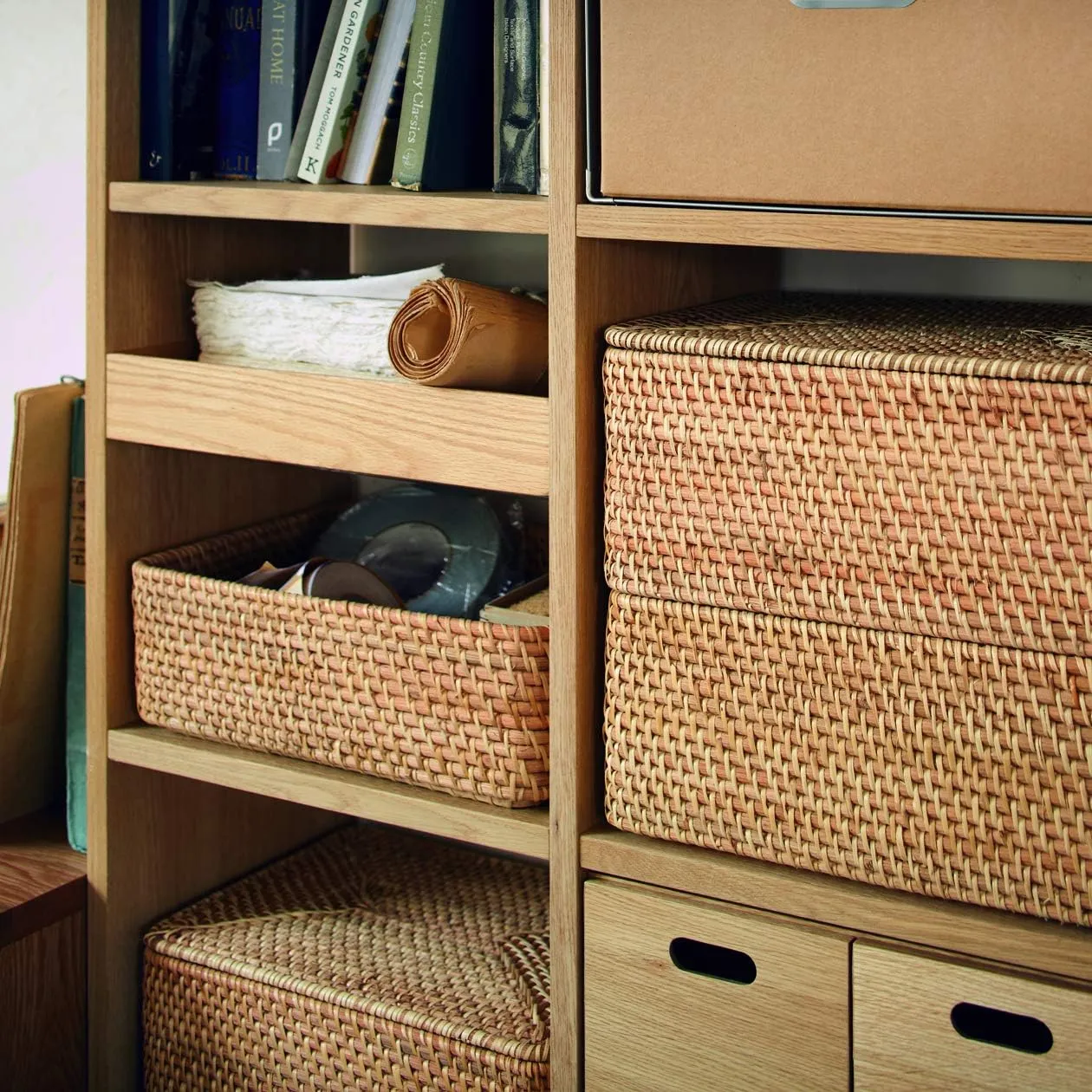 MUJI 47381290 Overlapping Rattan Rectangular Basket, Small (V) Approx. Width 14.2 x Depth 10.2 x Height 4.7 inches (36 x 26 x 12 cm)
