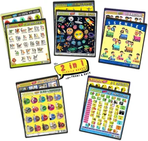 My First Early Learning Library 5 Flexile Boards (2in1) Total 10 Topics (Counting, Animal Alphabet, Space, monuments, Senses, Emotions, Profession, Our Helpers, Alphabets, Hindi Varnamala)