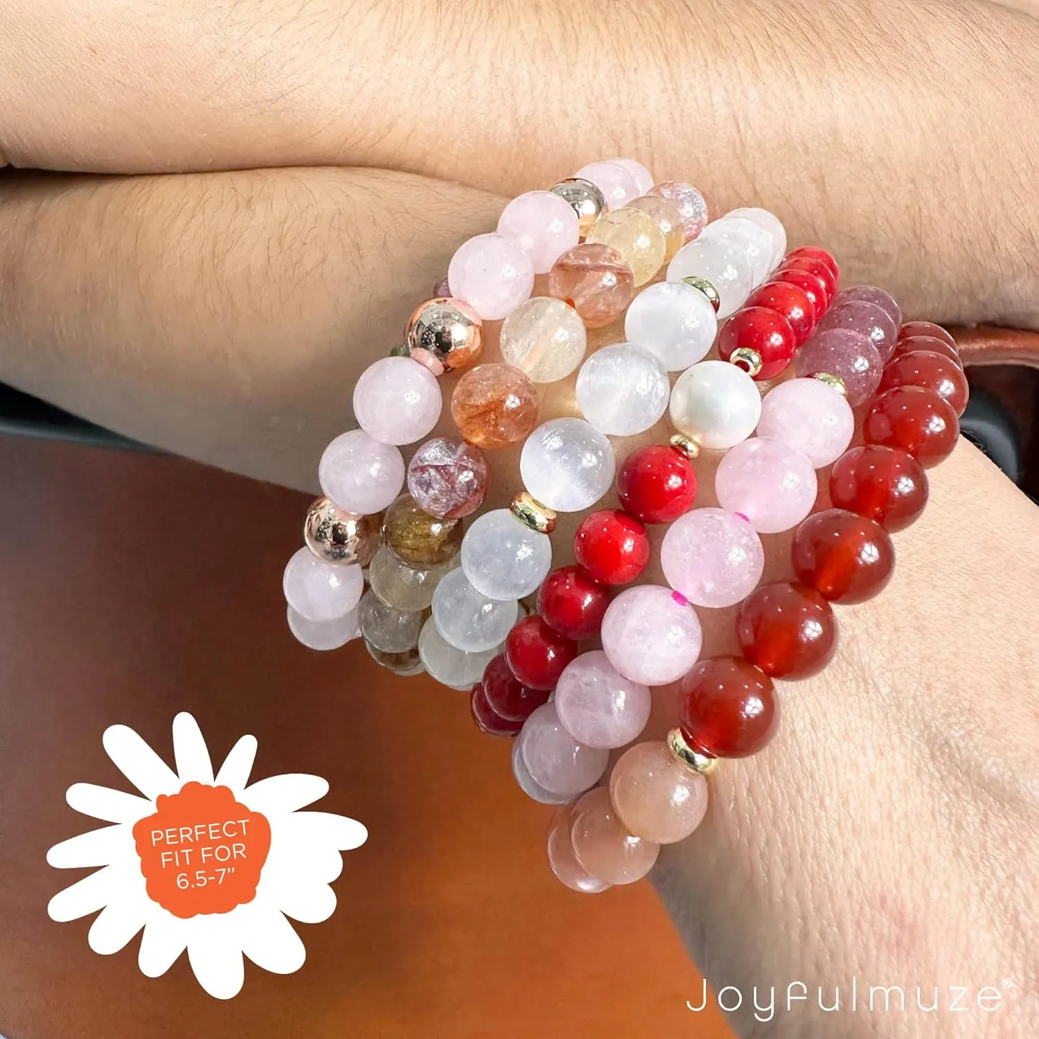 Natural Red Orange Coral and White Freshwater Pearl, Stretch Stacking Bracelets, Costal Summer Jewelry, Handmade Gift for Women and Men, Fit 6.5-7 inch Wrist (Coral-Pearl)