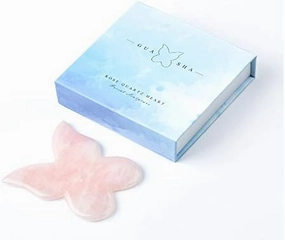 Natural Rose Quartz Jade Gua Sha Butterfly Scraping Massage Tool Genuine Rose Quartz Healing Gemstone for Facial Lifting and Tightening Massage Anti-Wrinkles Anti-Aging