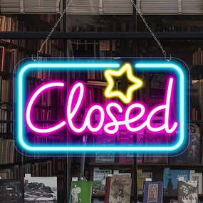 Neon Closed Signs for Business, 16.5''x 9'' Closed Sign LED, Super Bright Closed Neon Sign(Yellow&Red&Blue), with ON/OFF Switch & Adapter, Ideal for Window, Wall, Bars, Retail Store, office, etc.