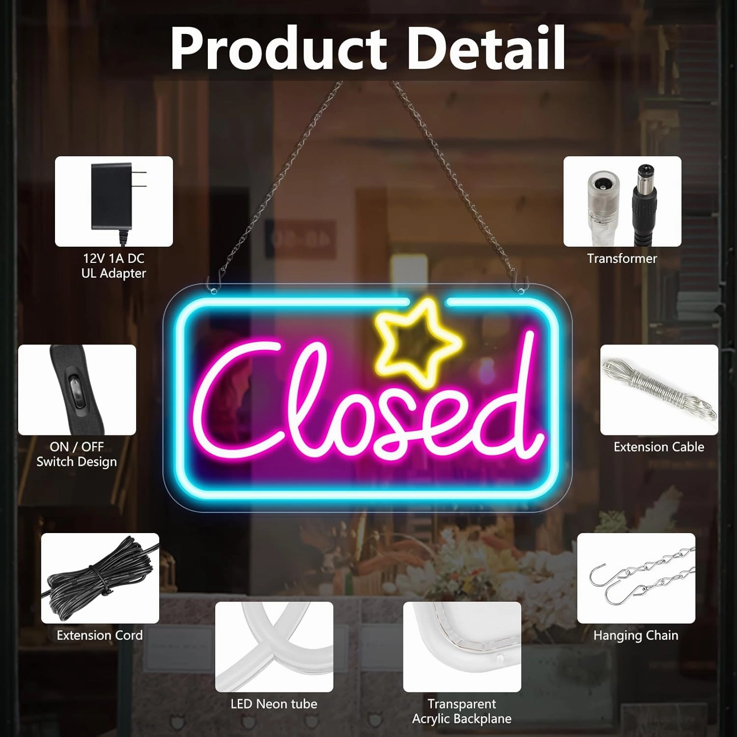 Neon Closed Signs for Business, 16.5''x 9'' Closed Sign LED, Super Bright Closed Neon Sign(Yellow&Red&Blue), with ON/OFF Switch & Adapter, Ideal for Window, Wall, Bars, Retail Store, office, etc.