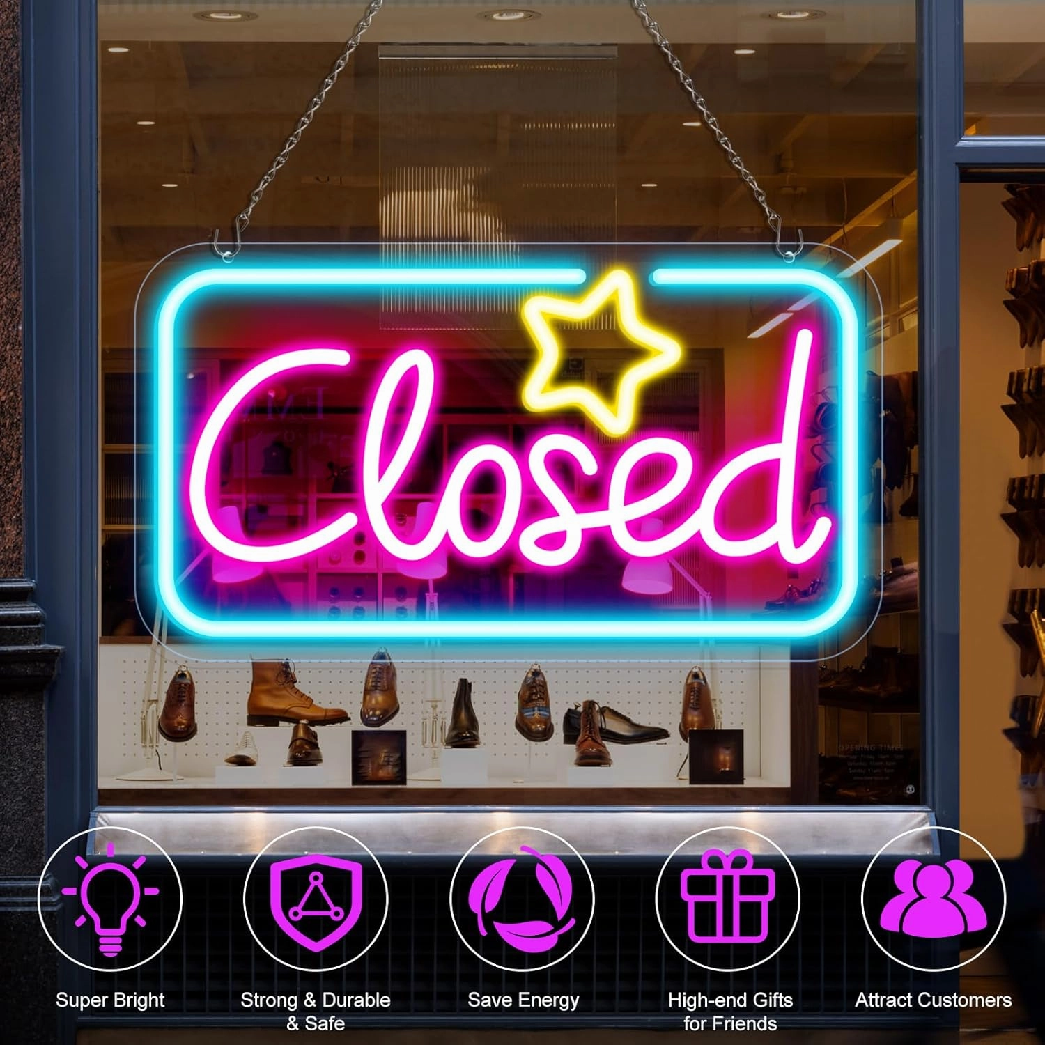 Neon Closed Signs for Business, 16.5''x 9'' Closed Sign LED, Super Bright Closed Neon Sign(Yellow&Red&Blue), with ON/OFF Switch & Adapter, Ideal for Window, Wall, Bars, Retail Store, office, etc.