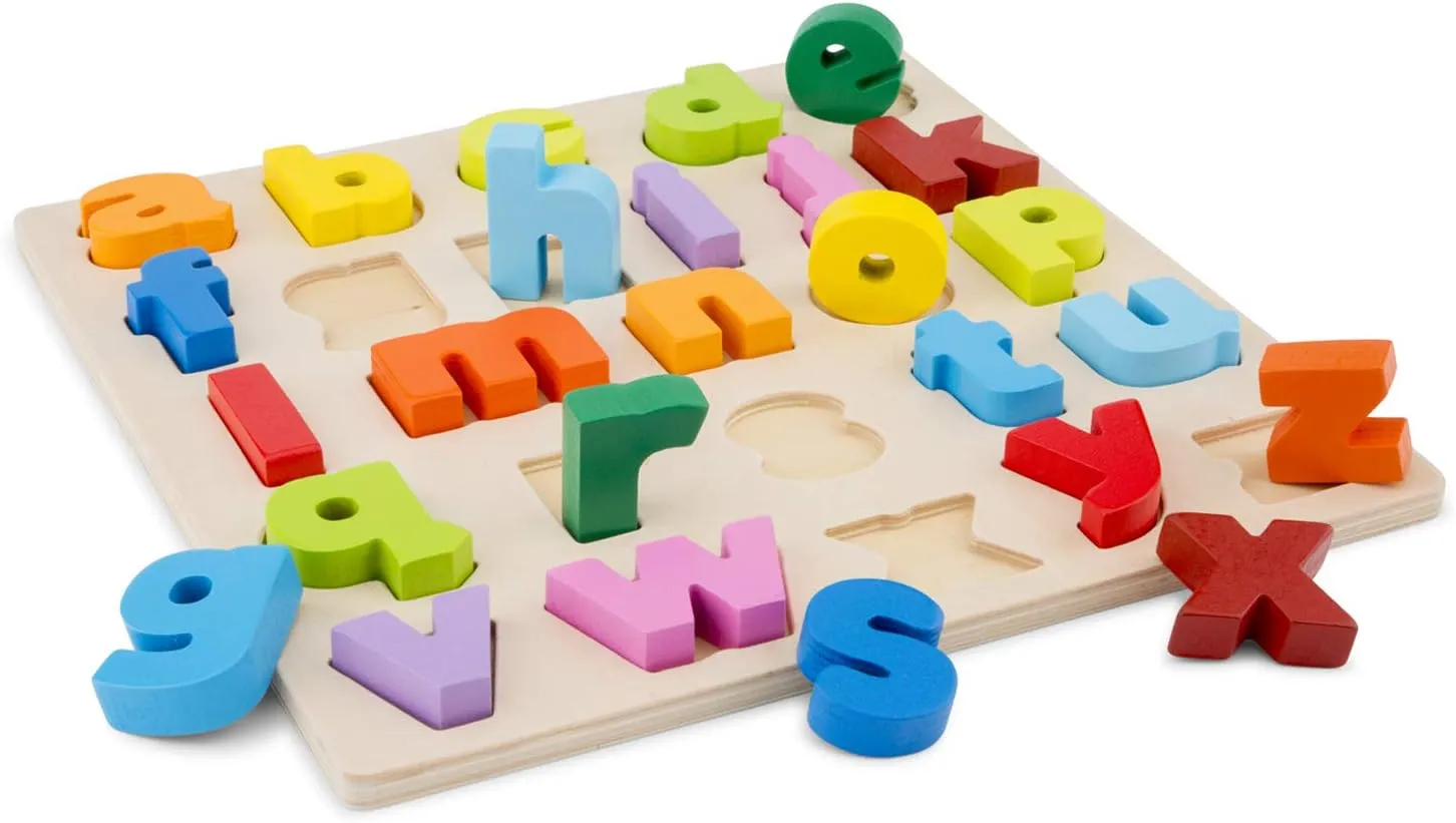 New Classic Toys Puzzle Alphabet Educational Wooden Toys for 2 Year Old Boy and Girl Toddlers Learn The Alphabet, Multi-Colour Colour, Lowercase