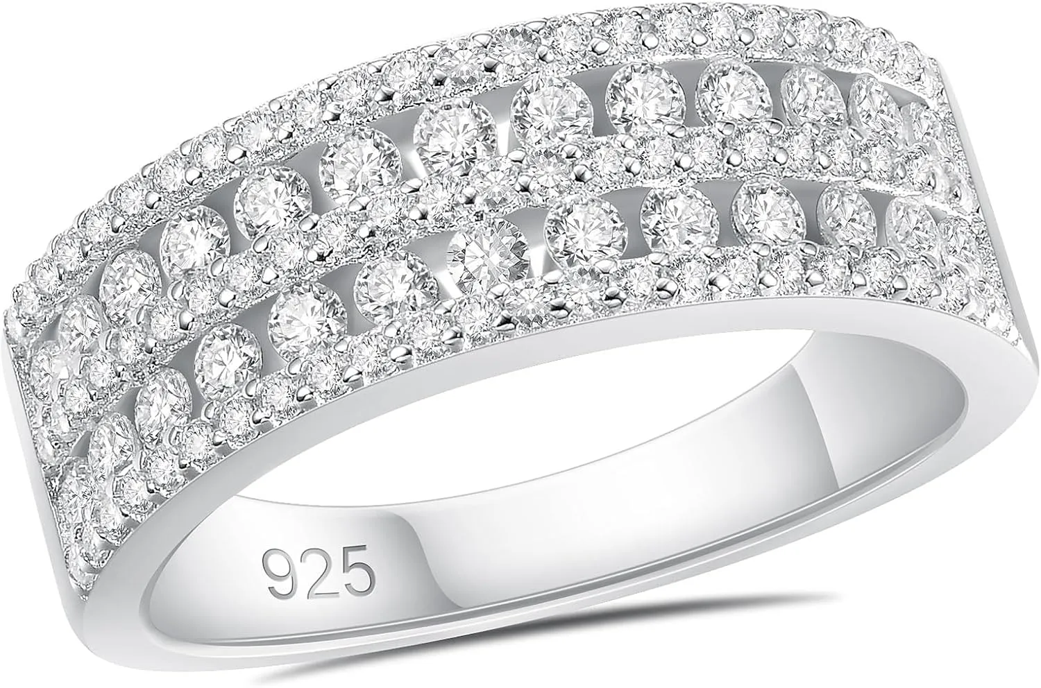 Newshe Jewellery Moissanite Wedding Bands for Women 925 Sterling Silver Eternity Rings Emerald Promise Engagement Size 5-10