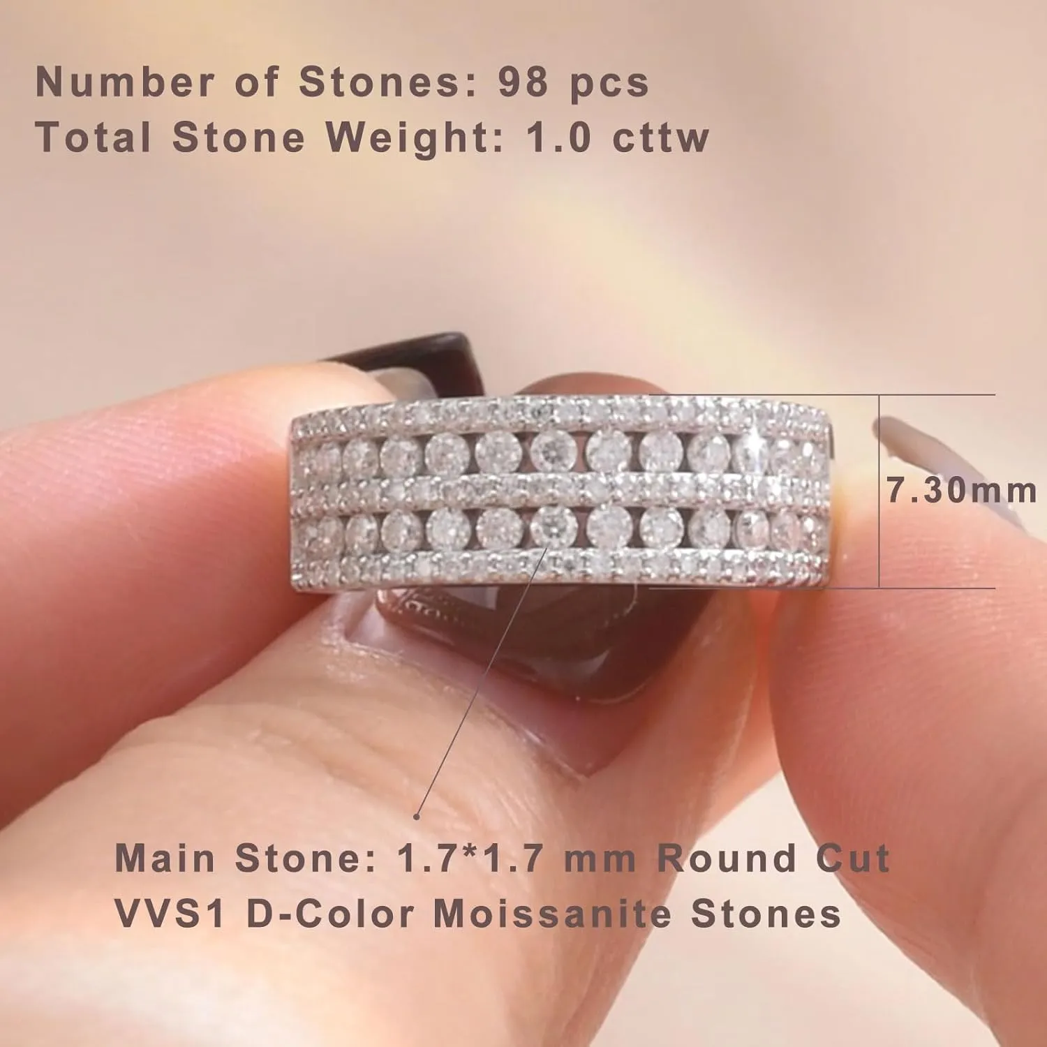 Newshe Jewellery Moissanite Wedding Bands for Women 925 Sterling Silver Eternity Rings Emerald Promise Engagement Size 5-10