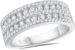 Newshe Jewellery Moissanite Wedding Bands for Women 925 Sterling Silver Eternity Rings Emerald Promise Engagement Size 5-10