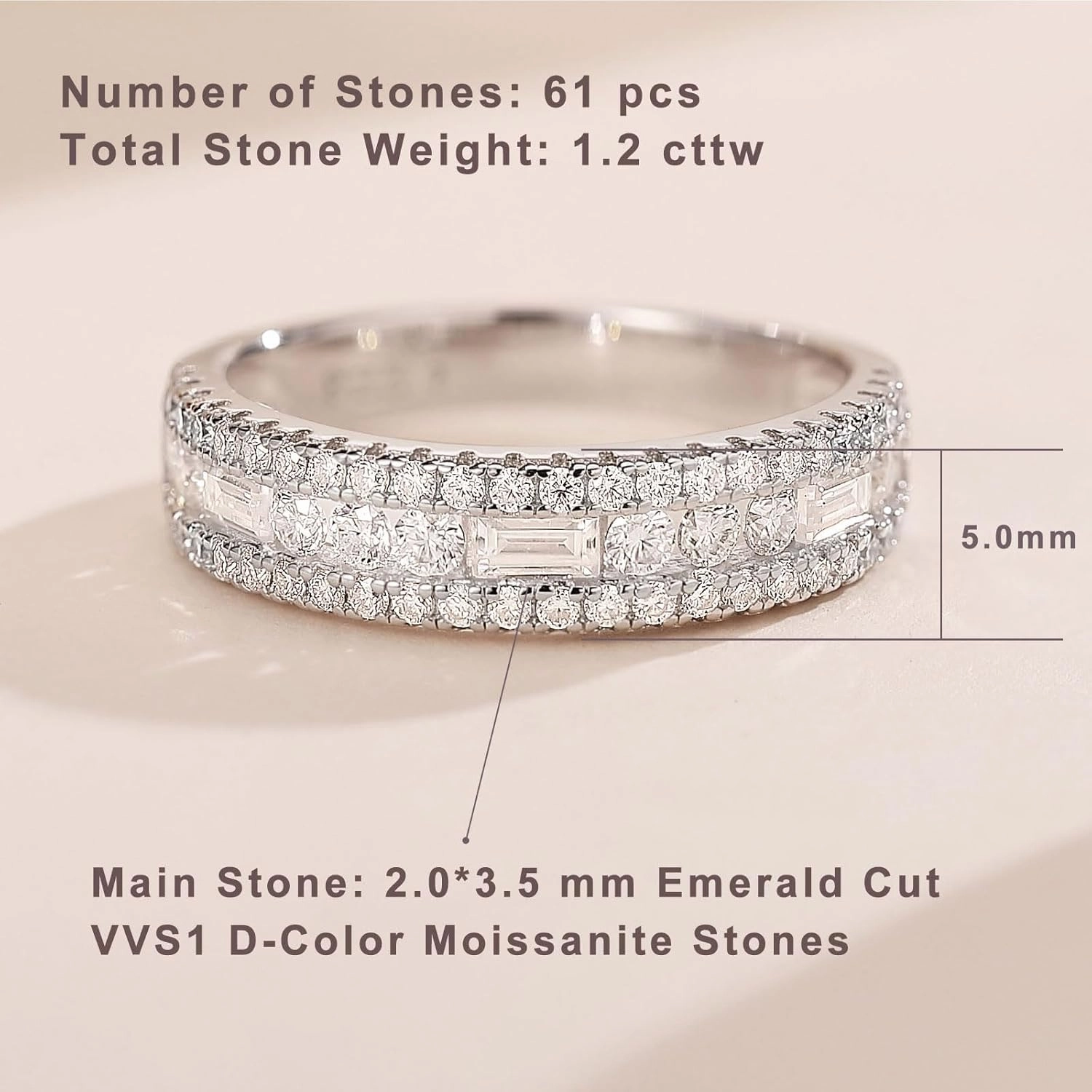 Newshe Jewellery Moissanite Rings for Women 925 Sterling Silver Wedding Bands Pave Emerald Eternity Band Ring Size 5-13
