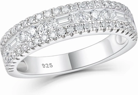 Newshe Jewellery Moissanite Rings for Women 925 Sterling Silver Wedding Bands Pave Emerald Eternity Band Ring Size 5-13