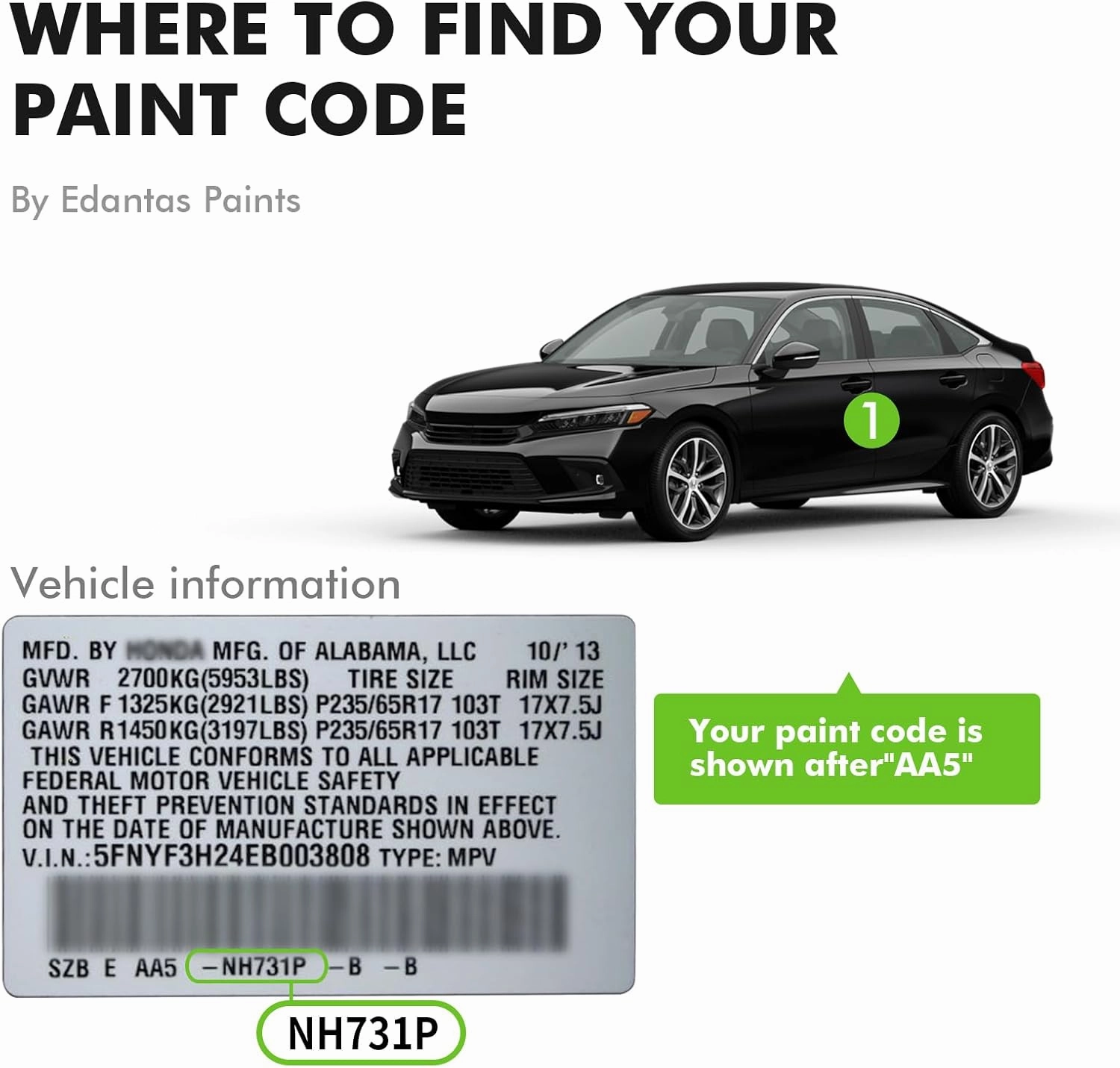 NH-731P Crystal Black Pearl Touch Up Paint for Honda Cars, Professional Auto Touch-up Paint Scratch Repair Kit, Automotive Paints Exact Match Compatible with Civic/CRV/Odyssey/Accord/Pilot/HRV