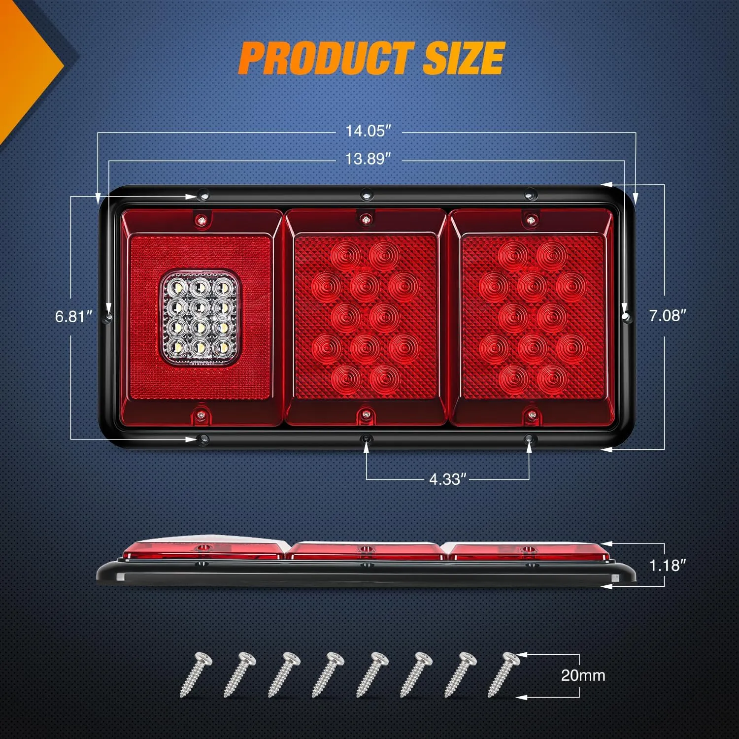 Nilight LED Triple Tail Light 2PCS Rectangle Red Stop Brake Turn Signals White Reverse Back Up Lights Surface Mount Waterproof Trailer Camper Van RV Caravan Taillights