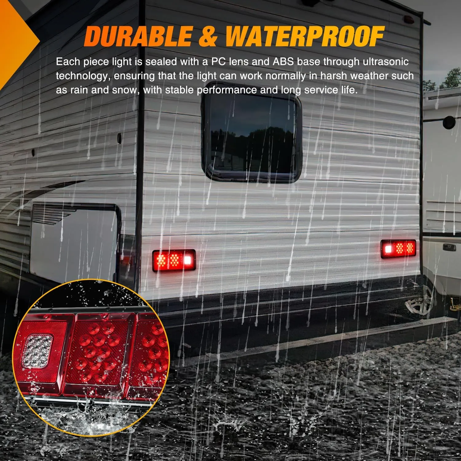 Nilight LED Triple Tail Light 2PCS Rectangle Red Stop Brake Turn Signals White Reverse Back Up Lights Surface Mount Waterproof Trailer Camper Van RV Caravan Taillights