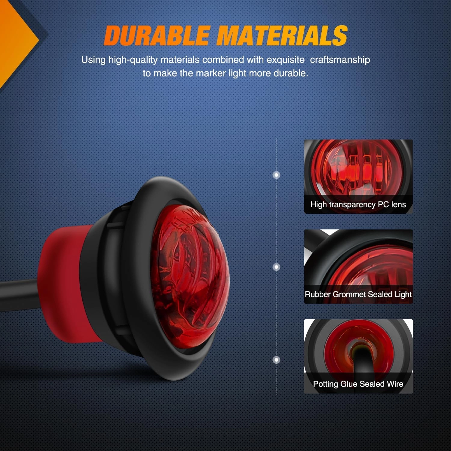 Nilight 3/4Inch Round Marker Light 10PCS Red LED Clearance 2 Connectors Side Indicator Bullet Lights IP68 Waterproof for Trailer Truck Camper Van Boat Bus