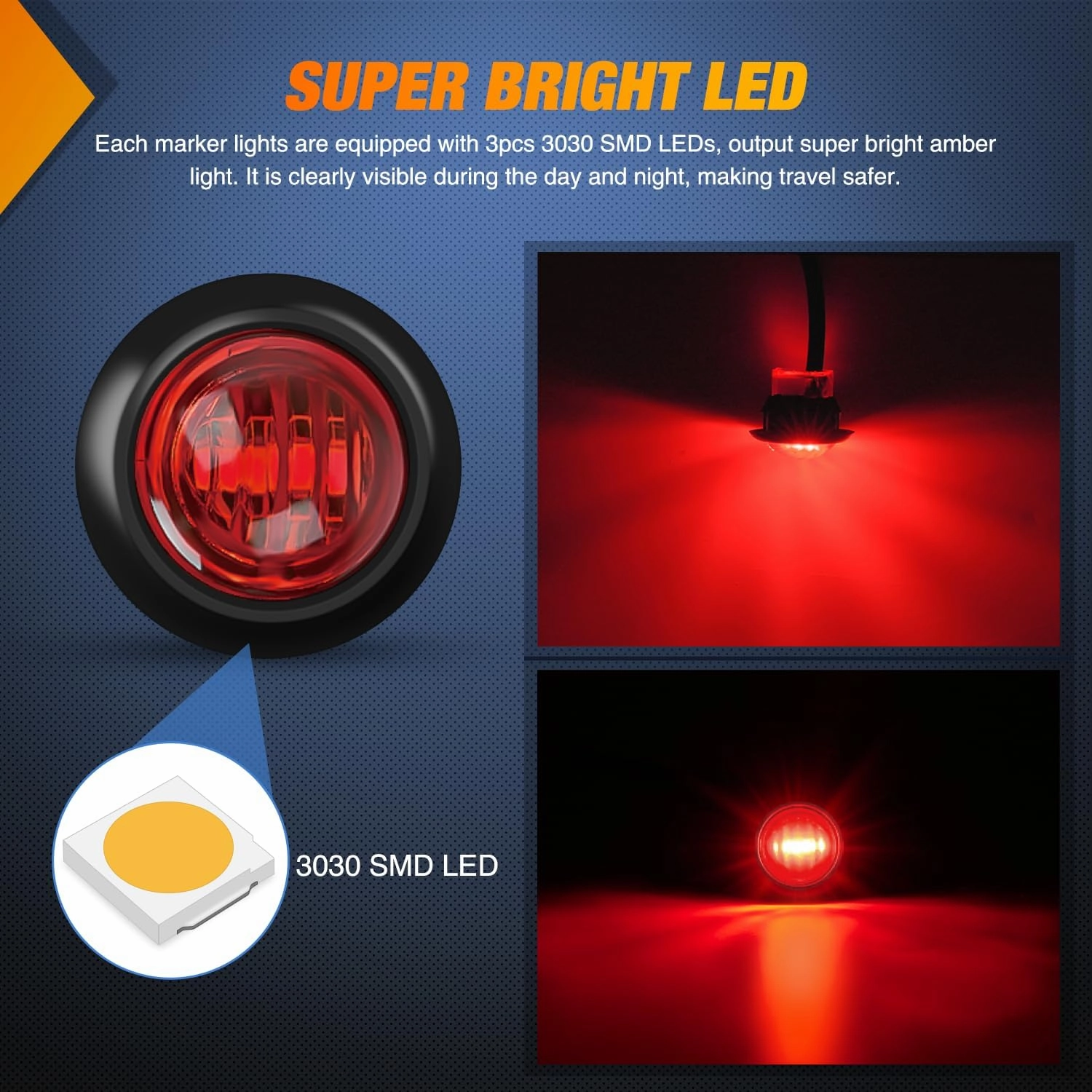 Nilight 3/4Inch Round Marker Light 10PCS Red LED Clearance 2 Connectors Side Indicator Bullet Lights IP68 Waterproof for Trailer Truck Camper Van Boat Bus