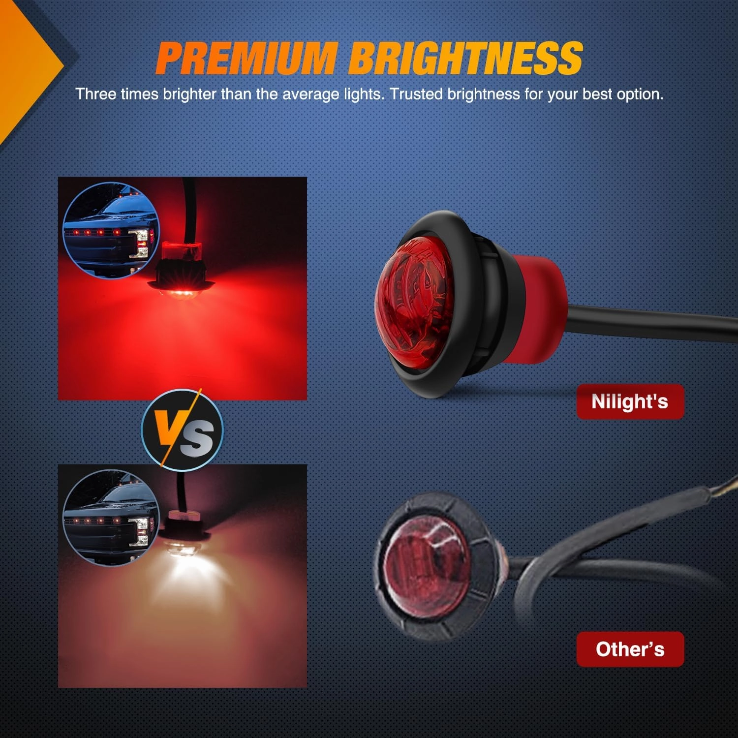 Nilight 3/4Inch Round Marker Light 10PCS Red LED Clearance 2 Connectors Side Indicator Bullet Lights IP68 Waterproof for Trailer Truck Camper Van Boat Bus
