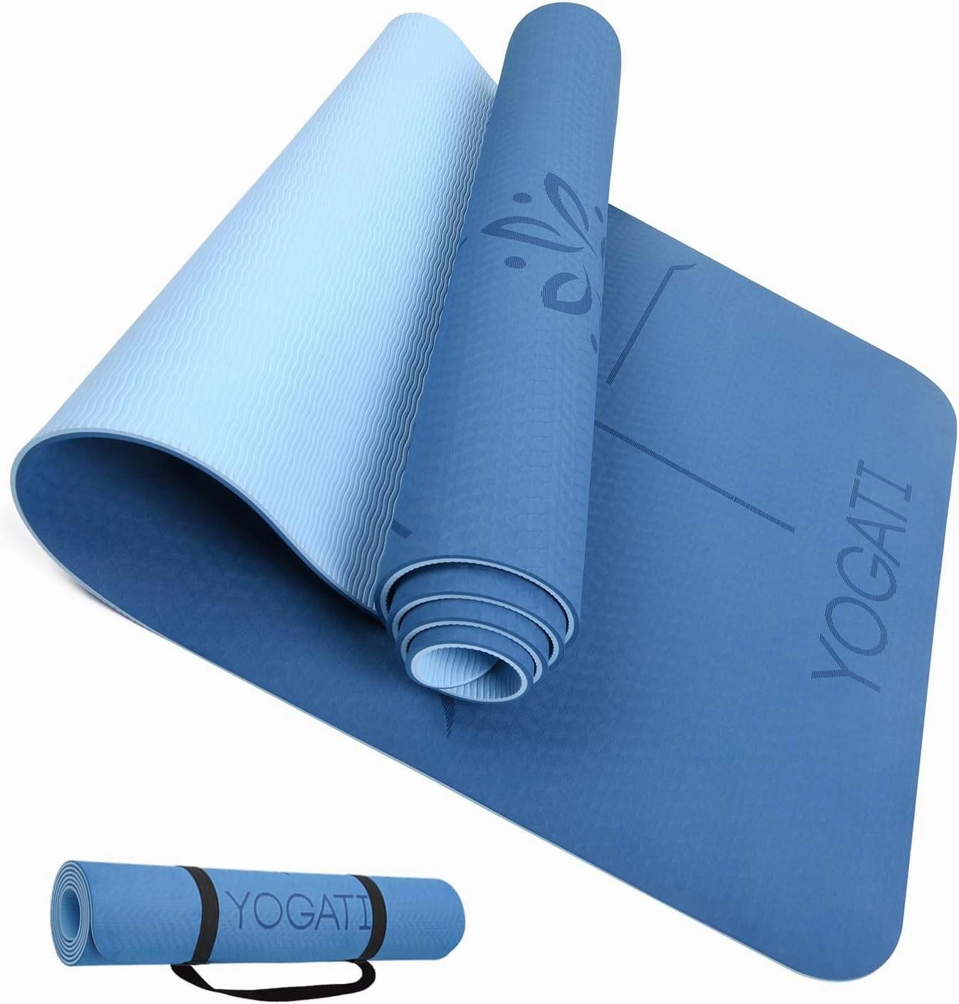 Non Slip Yoga Mats with Strap - Pilates & Exercise Mat for Home Workout