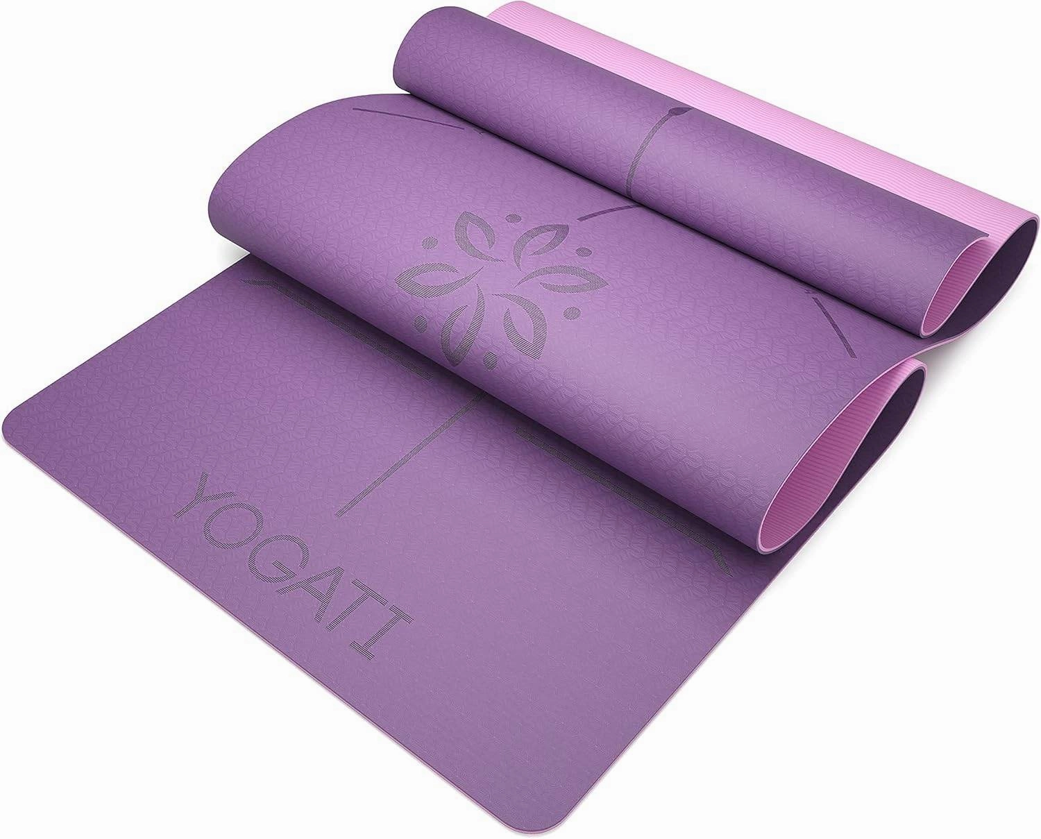 Non Slip Yoga Mats with Strap - Pilates & Exercise Mat for Home Workout