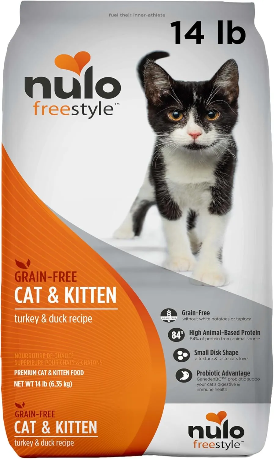 Nulo FreeStyle High Protein Cat & Kitten Food, Turkey & Duck Recipe - Natural Grain-Free Dry Cat Food with Omega Fatty Acids & Probiotics, 14 lb Bag