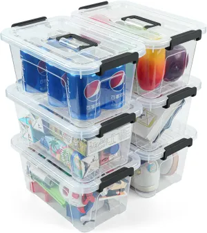 NUMIFUN Plastic Storage Bins with Lids 6 Pack Storage Organizer, 7 Quart Stackable Storage Bins with Buckle Lids and Handle easy for Home Office Pantry Organization, Clear Lids