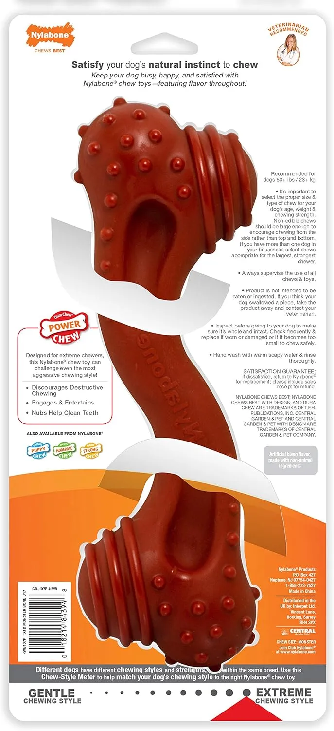 Nylabone Power Chew Monster Curve Bone Big Dog Chew Toy Curve Bison XX-Large/Monster (1 Count)