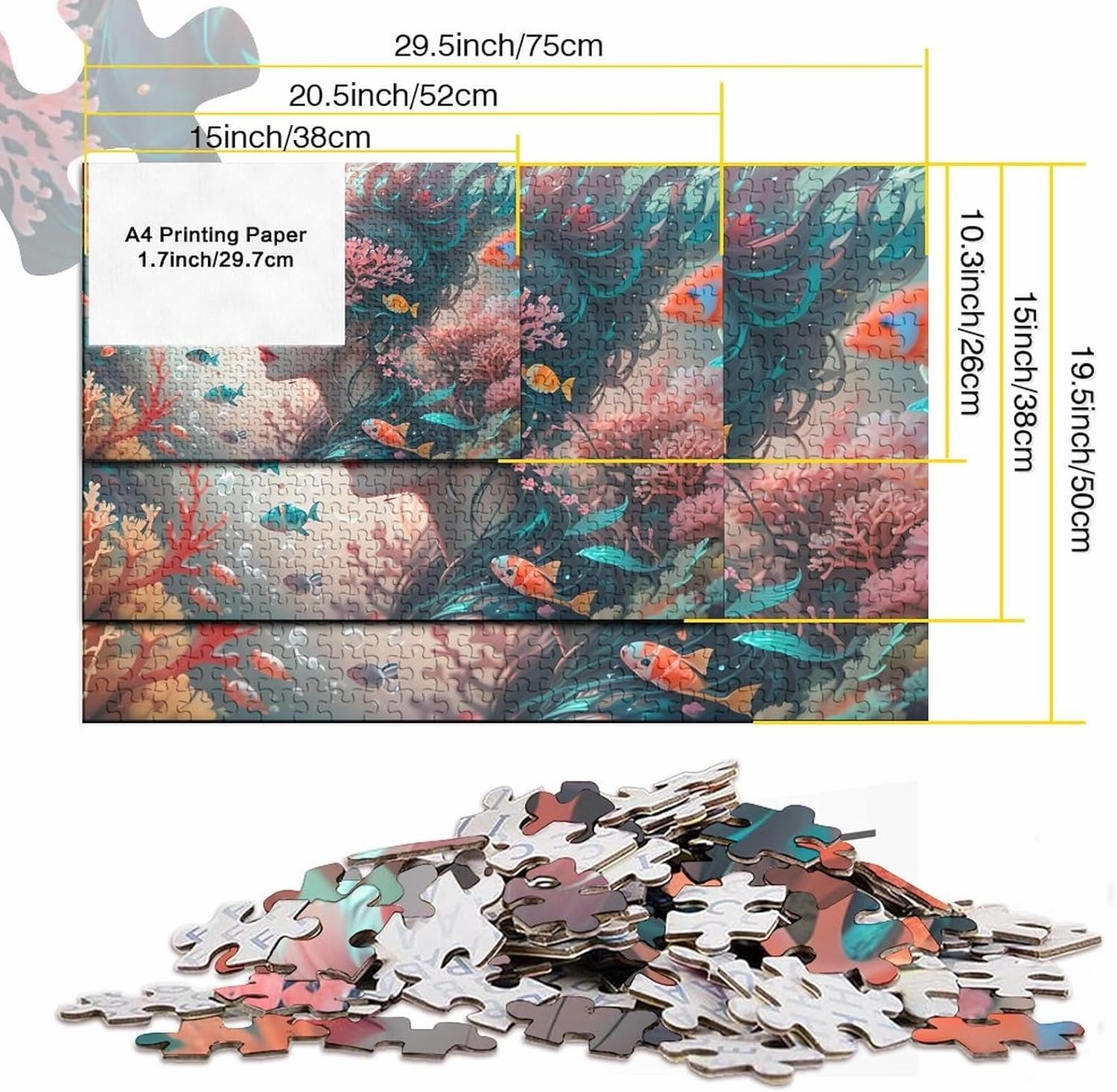 Ocean Girl 500 Pieces Fish and Girls for Adults Fun Jigsaw Puzzles Home Decoration Stress Relief Education Game Toy Intellectual Game Challenge Educational 500pcs (52x38cm)