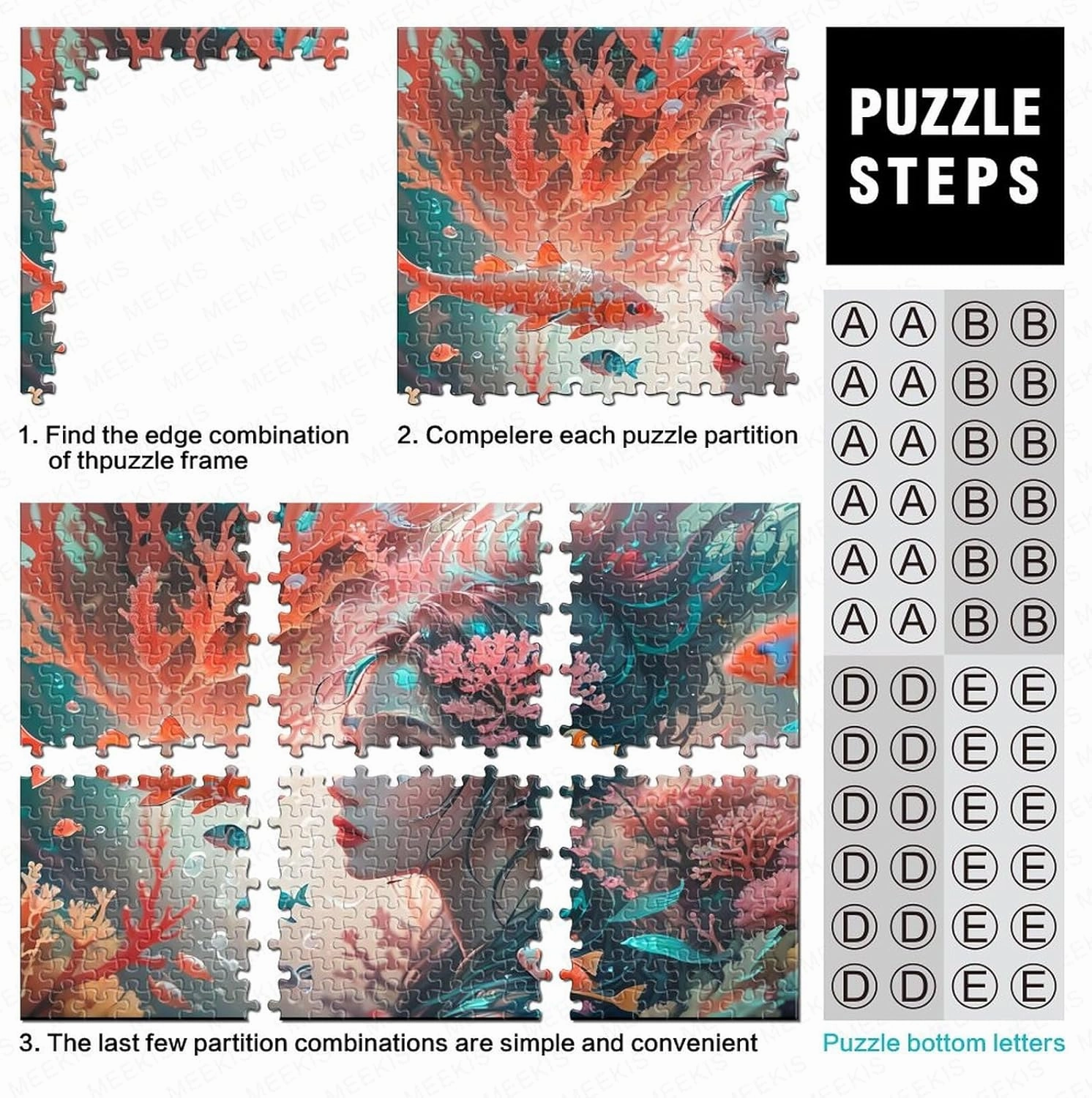 Ocean Girl 500 Pieces Fish and Girls for Adults Fun Jigsaw Puzzles Home Decoration Stress Relief Education Game Toy Intellectual Game Challenge Educational 500pcs (52x38cm)