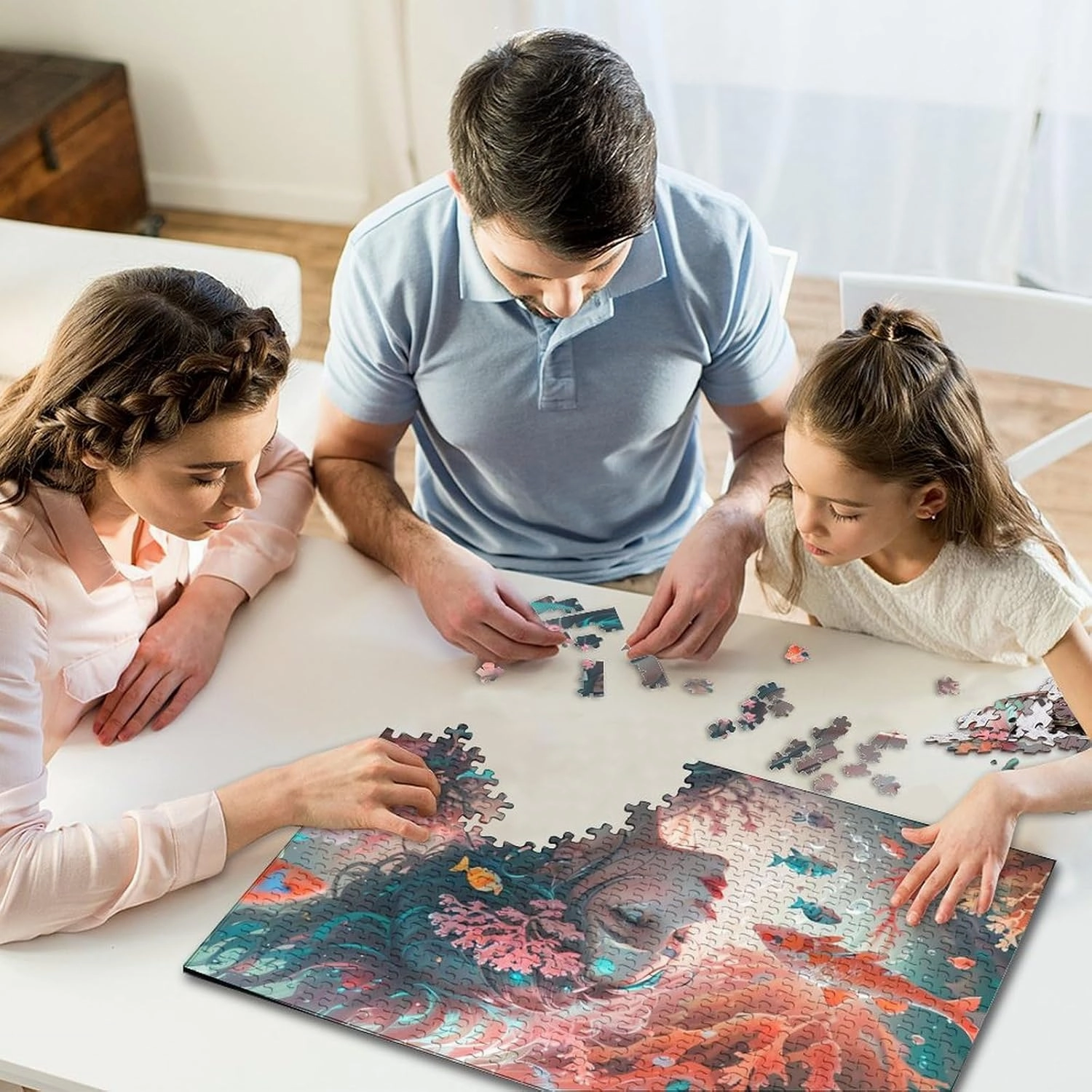 Ocean Girl 500 Pieces Fish and Girls for Adults Fun Jigsaw Puzzles Home Decoration Stress Relief Education Game Toy Intellectual Game Challenge Educational 500pcs (52x38cm)