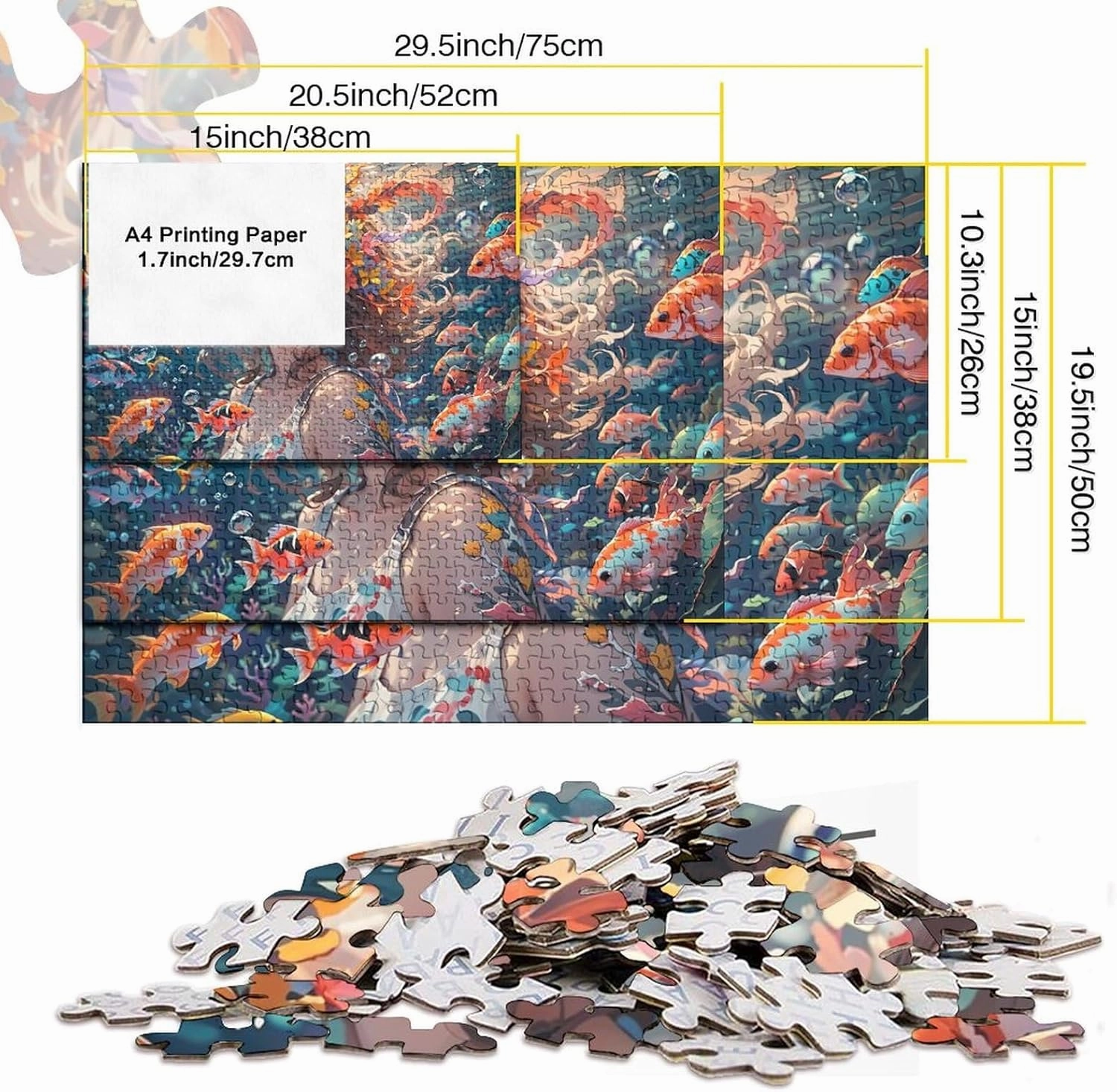 Ocean Girl for Adults Fun 500 Pieces Fish and Girls Jigsaw Puzzles Education Game Home Decoration Toy Intellectual Game Stress Relief Premium & Durable 500pcs (52x38cm)