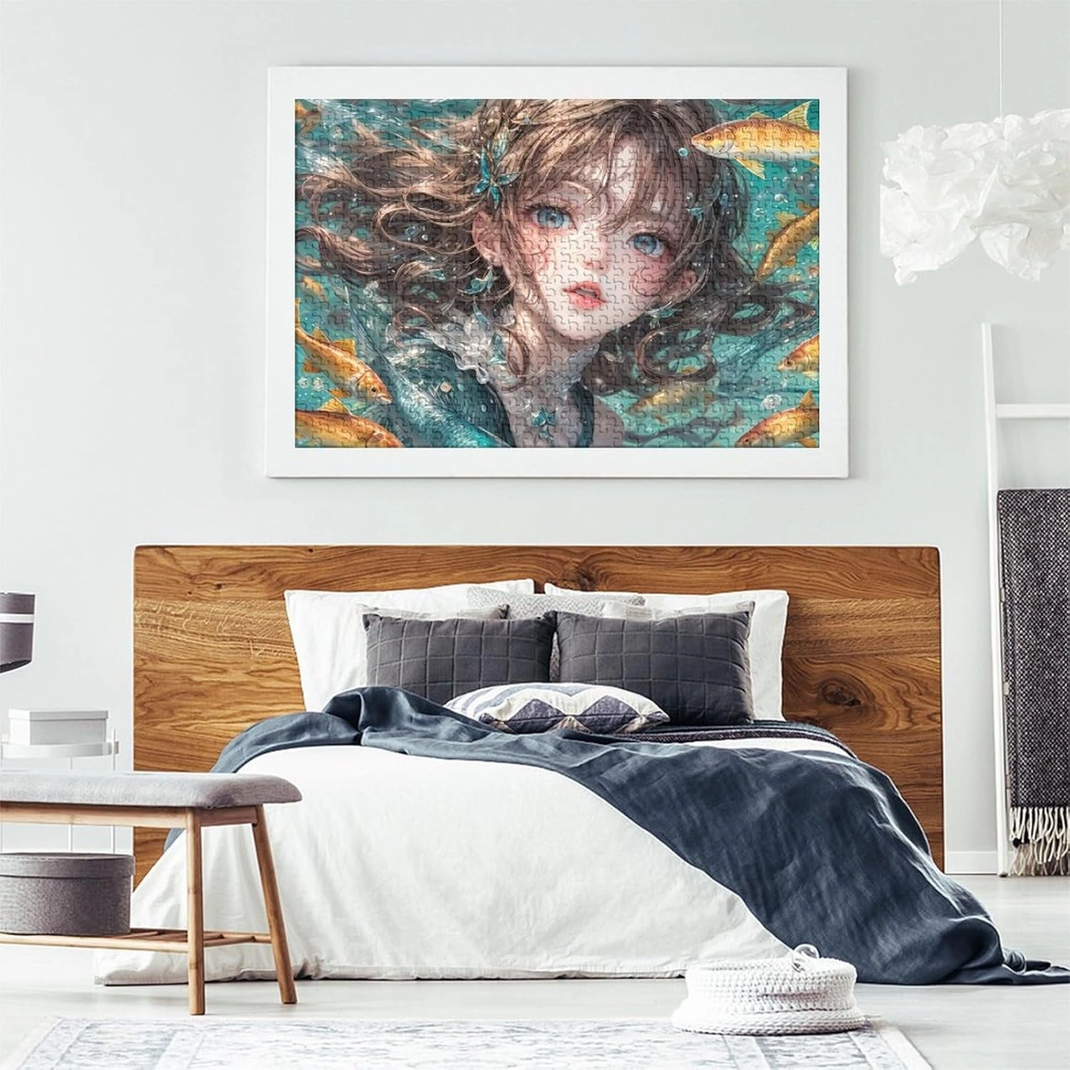 Ocean Girl for Adults Fun Jigsaw Puzzles 500 Piece Fish and Girls Toy Intellectual Game Stress Relief Toy Education Game Home Decoration Challenge Educational 500pcs (52x38cm)