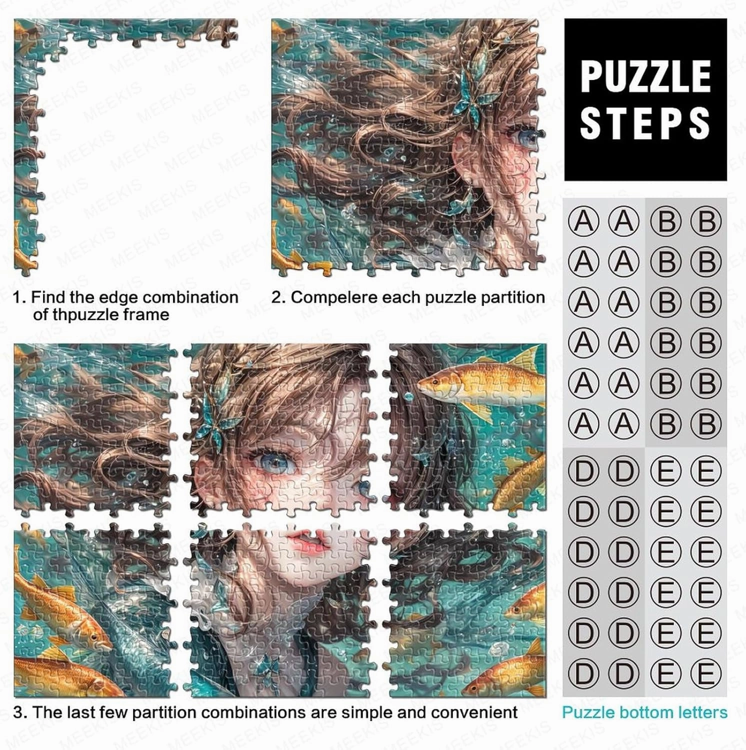 Ocean Girl for Adults Fun Jigsaw Puzzles 500 Piece Fish and Girls Toy Intellectual Game Stress Relief Toy Education Game Home Decoration Challenge Educational 500pcs (52x38cm)