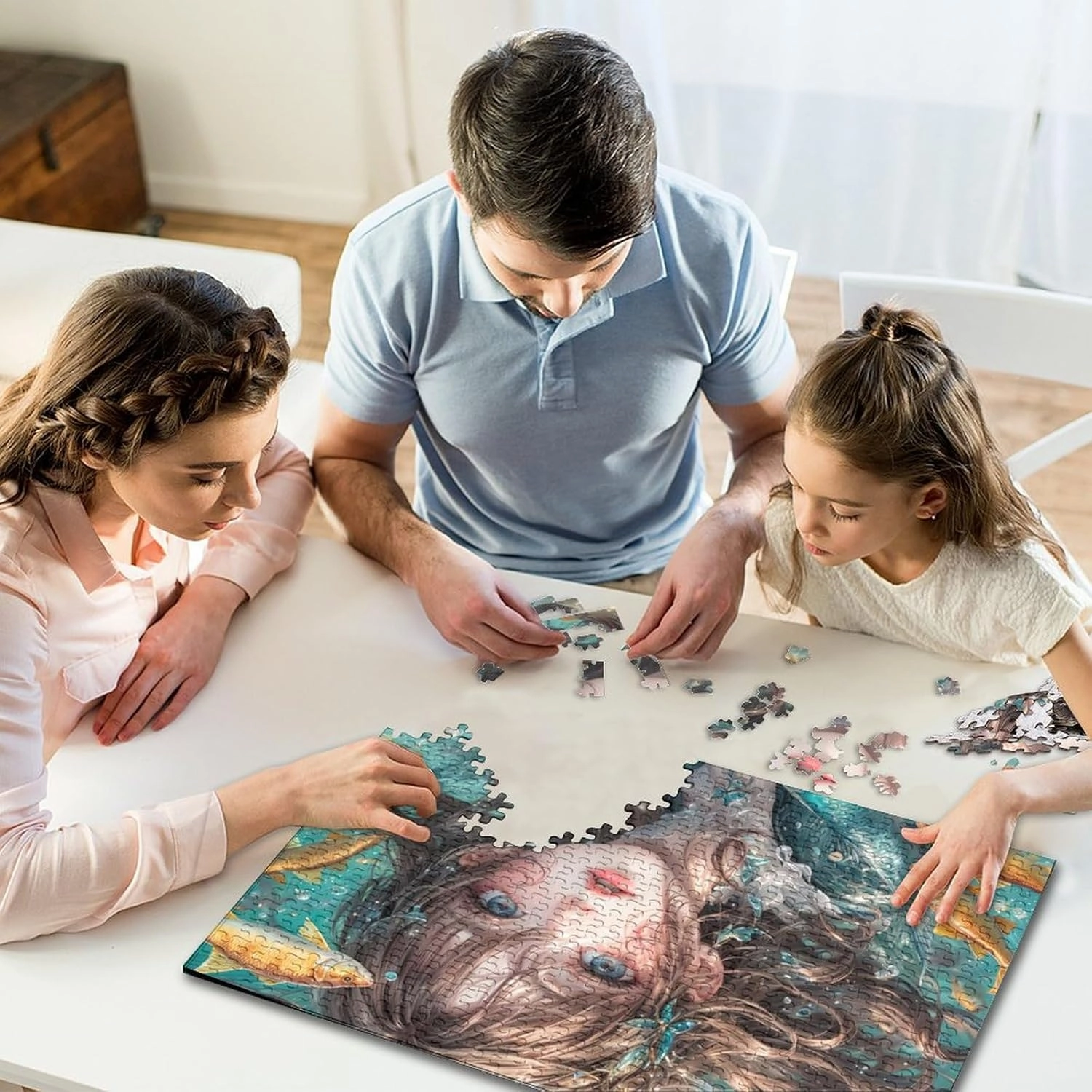 Ocean Girl for Adults Fun Jigsaw Puzzles 500 Piece Fish and Girls Toy Intellectual Game Stress Relief Toy Education Game Home Decoration Challenge Educational 500pcs (52x38cm)