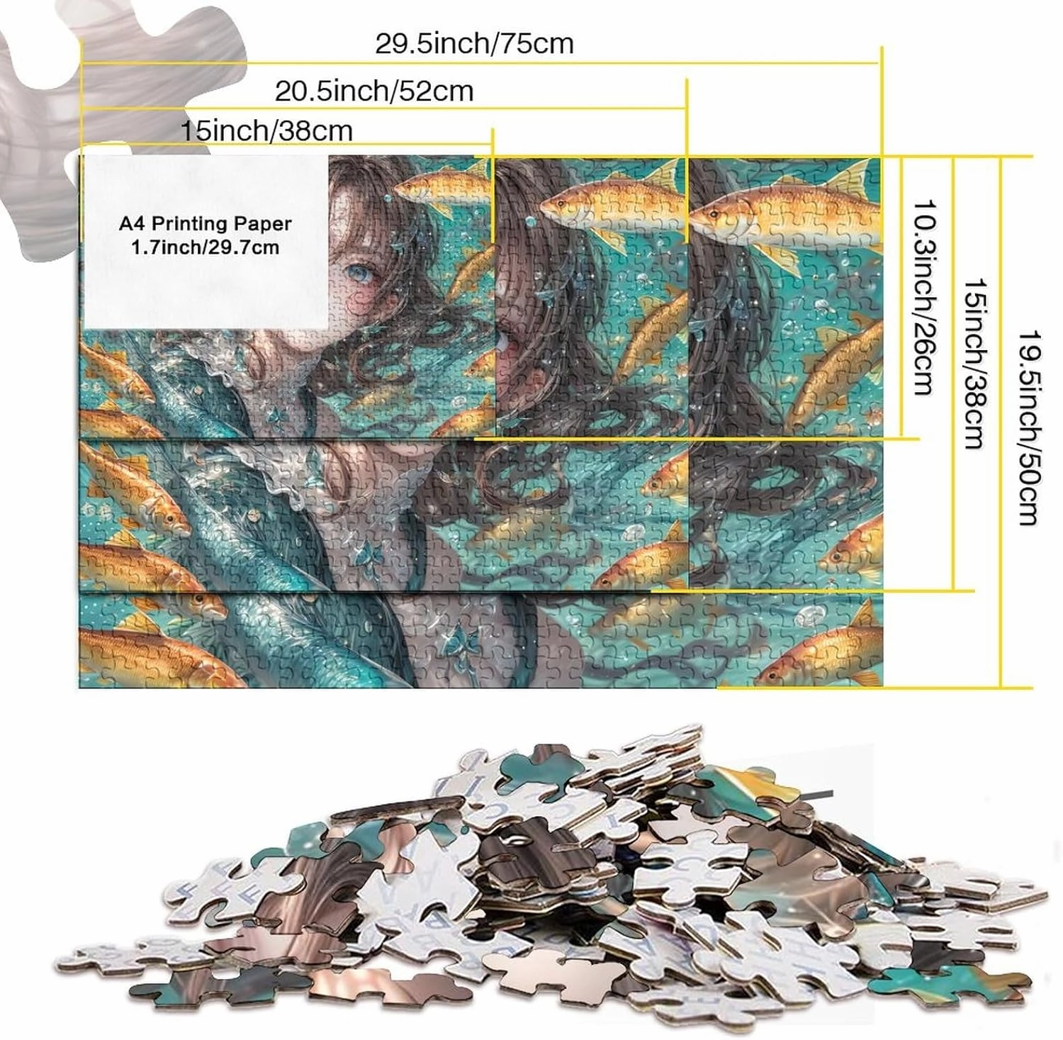 Ocean Girl for Adults Fun Jigsaw Puzzles 500 Piece Fish and Girls Toy Intellectual Game Stress Relief Toy Education Game Home Decoration Challenge Educational 500pcs (52x38cm)