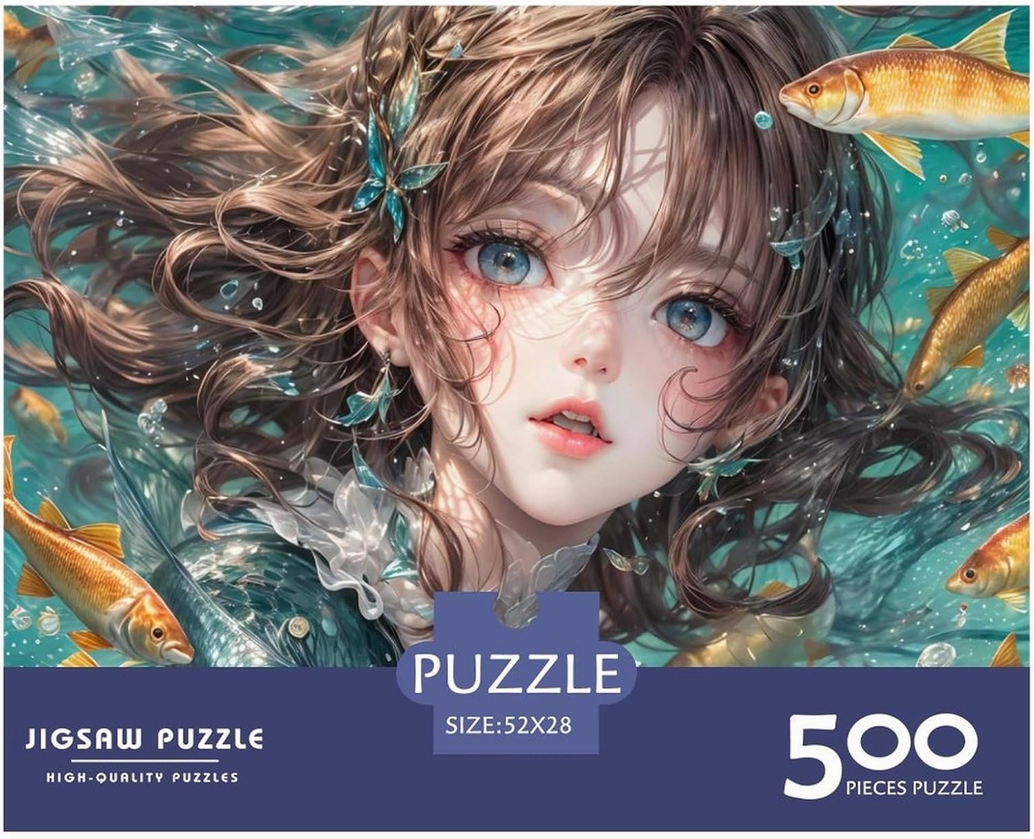 Ocean Girl for Adults Fun Jigsaw Puzzles 500 Piece Fish and Girls Toy Intellectual Game Stress Relief Toy Education Game Home Decoration Challenge Educational 500pcs (52x38cm)