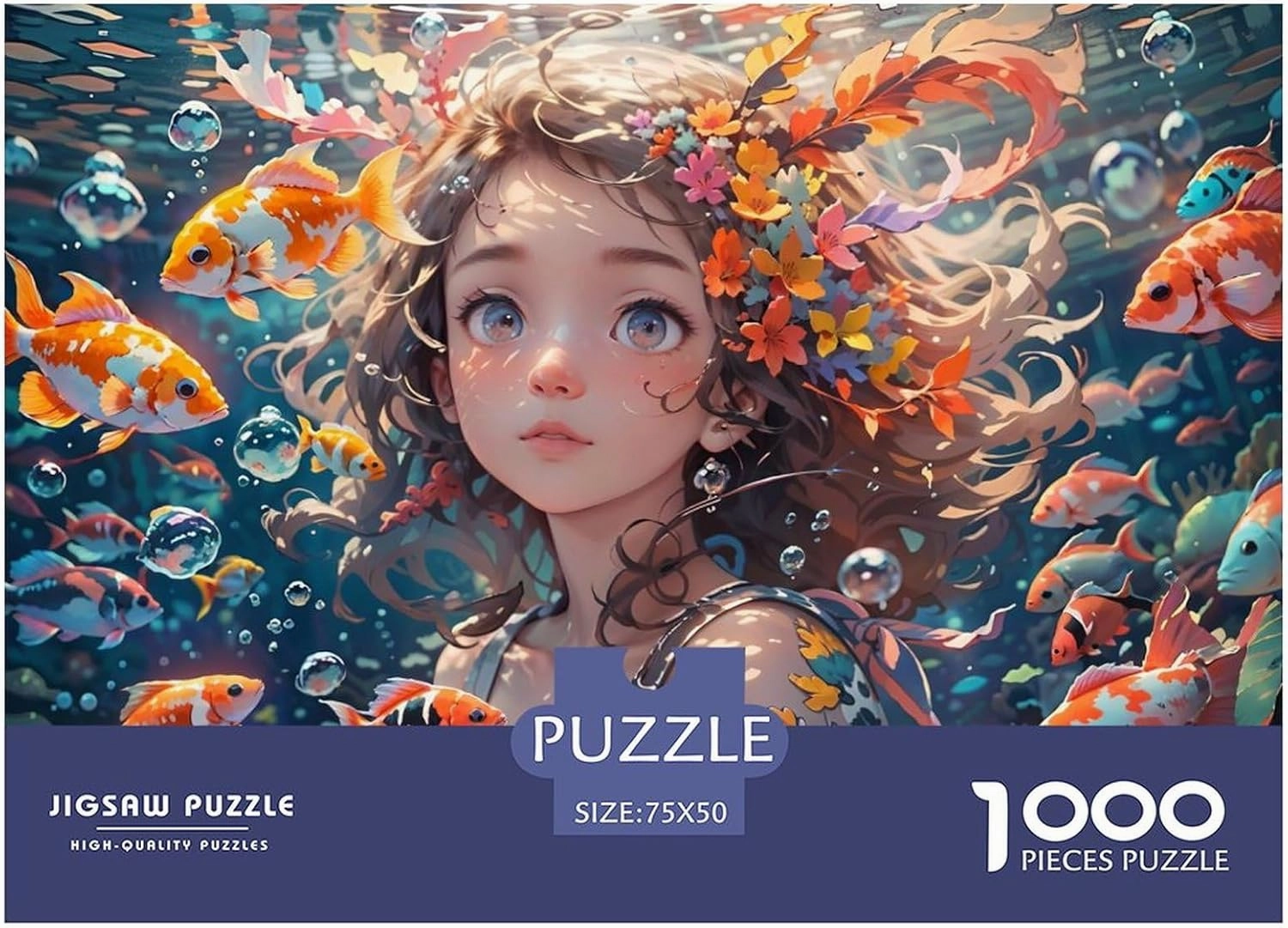 Ocean Girl Jigsaw Puzzle for Adults Fun 1000 Pieces Fish and Girls Education Game Home Decoration Stress Relief Toy Toy Intellectual Game Challenge Educational 1000pcs (75x50cm)
