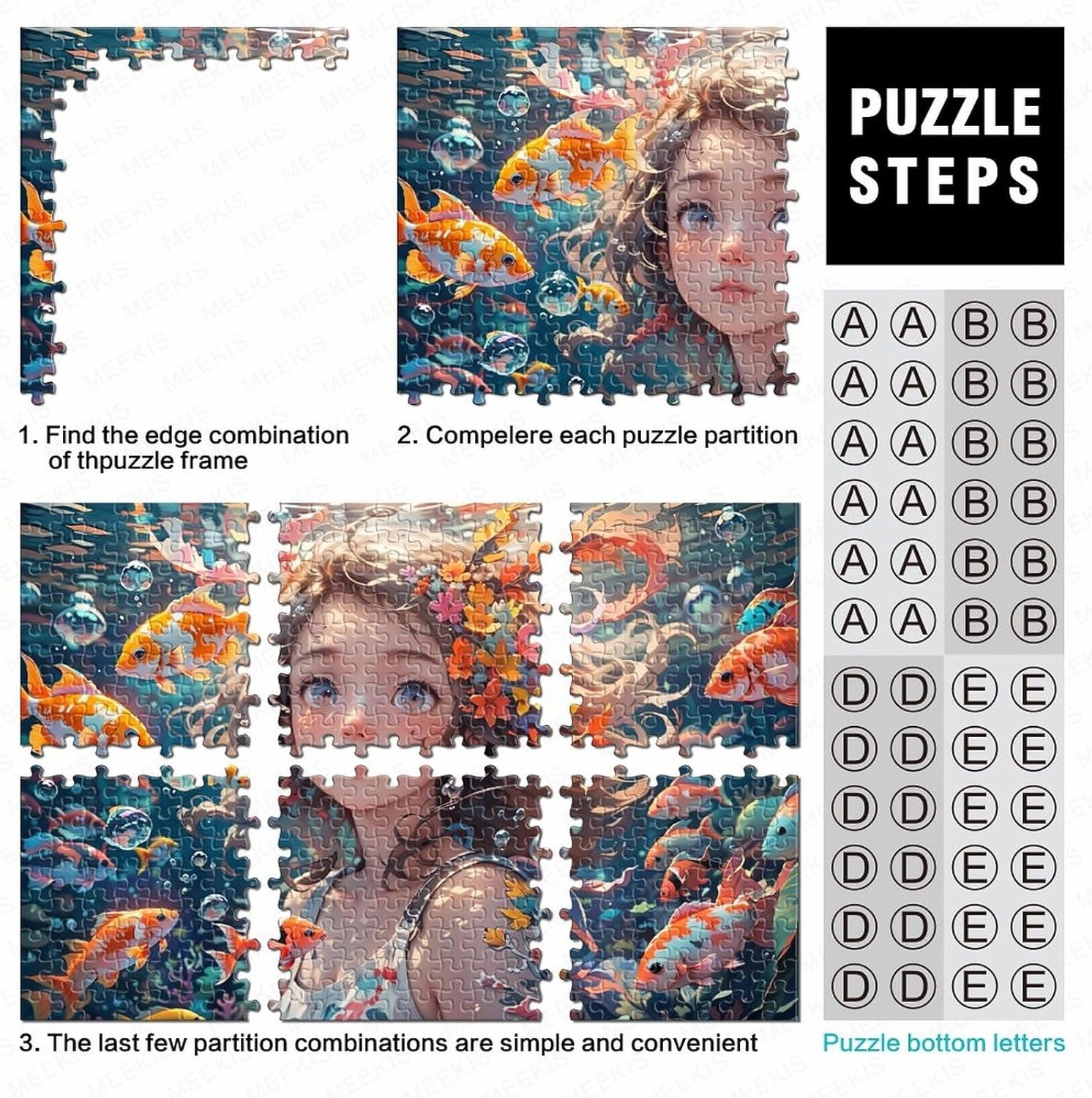 Ocean Girl Jigsaw Puzzle for Adults Fun 1000 Pieces Fish and Girls Education Game Home Decoration Stress Relief Toy Toy Intellectual Game Challenge Educational 1000pcs (75x50cm)