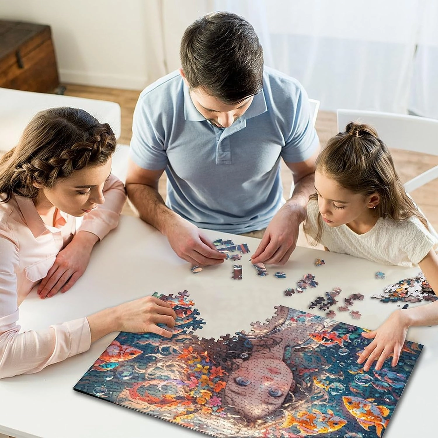 Ocean Girl Jigsaw Puzzle for Adults Fun 1000 Pieces Fish and Girls Education Game Home Decoration Stress Relief Toy Toy Intellectual Game Challenge Educational 1000pcs (75x50cm)