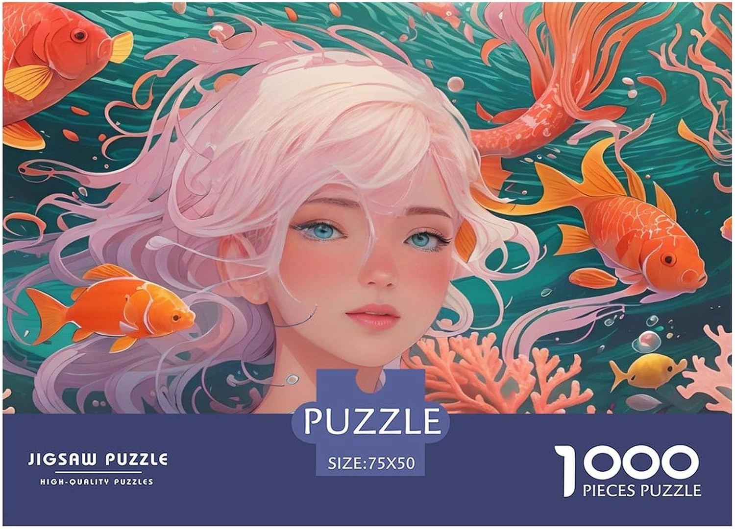 Ocean Girl Jigsaw Puzzle for Adults Fun 1000 Pieces Fish and Girls Stress Relief Toy Education Game Toy Intellectual Game Decoration Challenge Educational 1000pcs (75x50cm)
