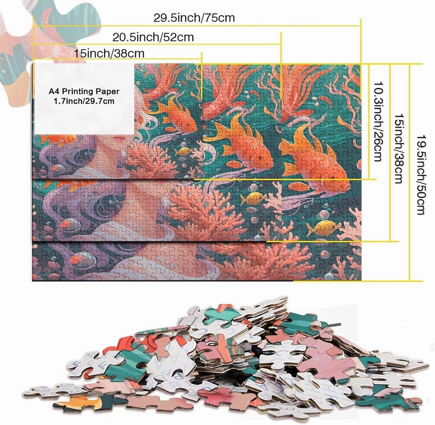 Ocean Girl Jigsaw Puzzle for Adults Fun 1000 Pieces Fish and Girls Stress Relief Toy Education Game Toy Intellectual Game Decoration Challenge Educational 1000pcs (75x50cm)