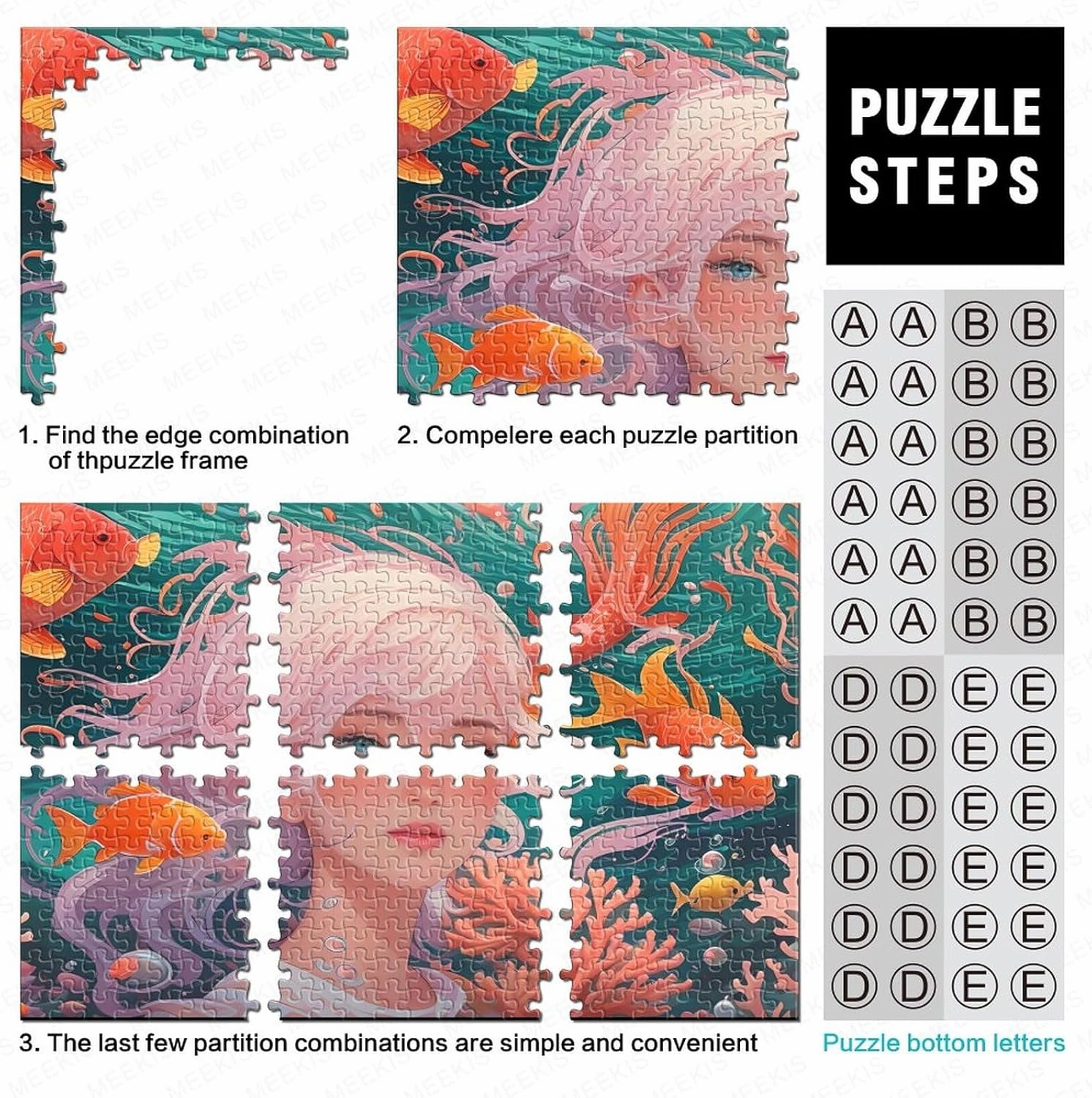 Ocean Girl Jigsaw Puzzle for Adults Fun 1000 Pieces Fish and Girls Stress Relief Toy Education Game Toy Intellectual Game Decoration Challenge Educational 1000pcs (75x50cm)
