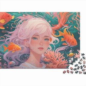 Ocean Girl Jigsaw Puzzle for Adults Fun 1000 Pieces Fish and Girls Stress Relief Toy Education Game Toy Intellectual Game Decoration Challenge Educational 1000pcs (75x50cm)