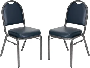 OEF Furnishings (Pack of 2) Premium Vinyl Upholstered Stack Banquet Chair, Blue/Silver