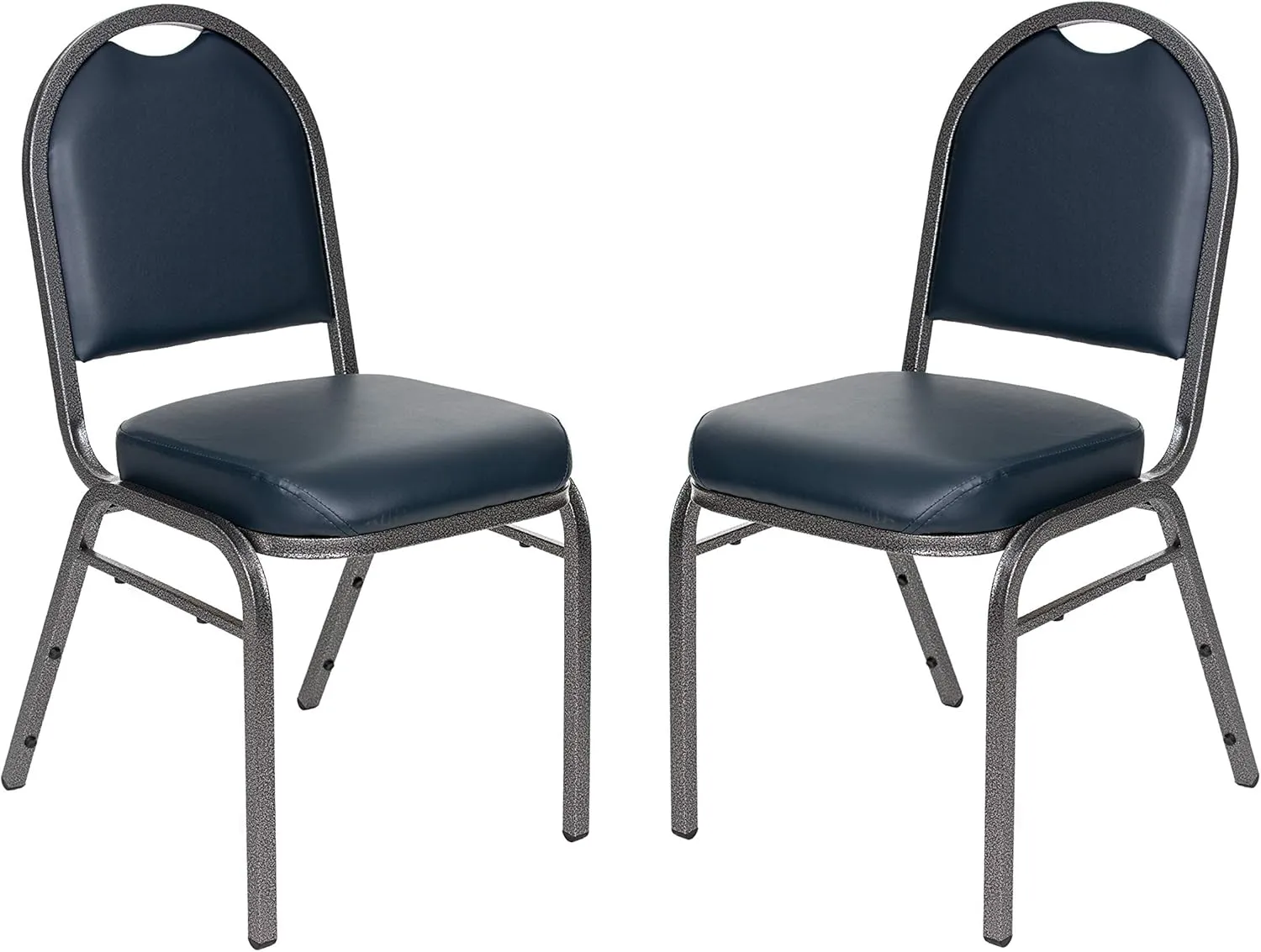 OEF Furnishings (Pack of 2) Premium Vinyl Upholstered Stack Banquet Chair, Blue/Silver