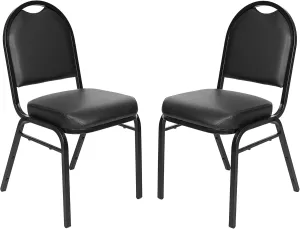 OEF Furnishings Premium Vinyl Upholstered Stack Banquet Chair, Pack of 2, Black/Black