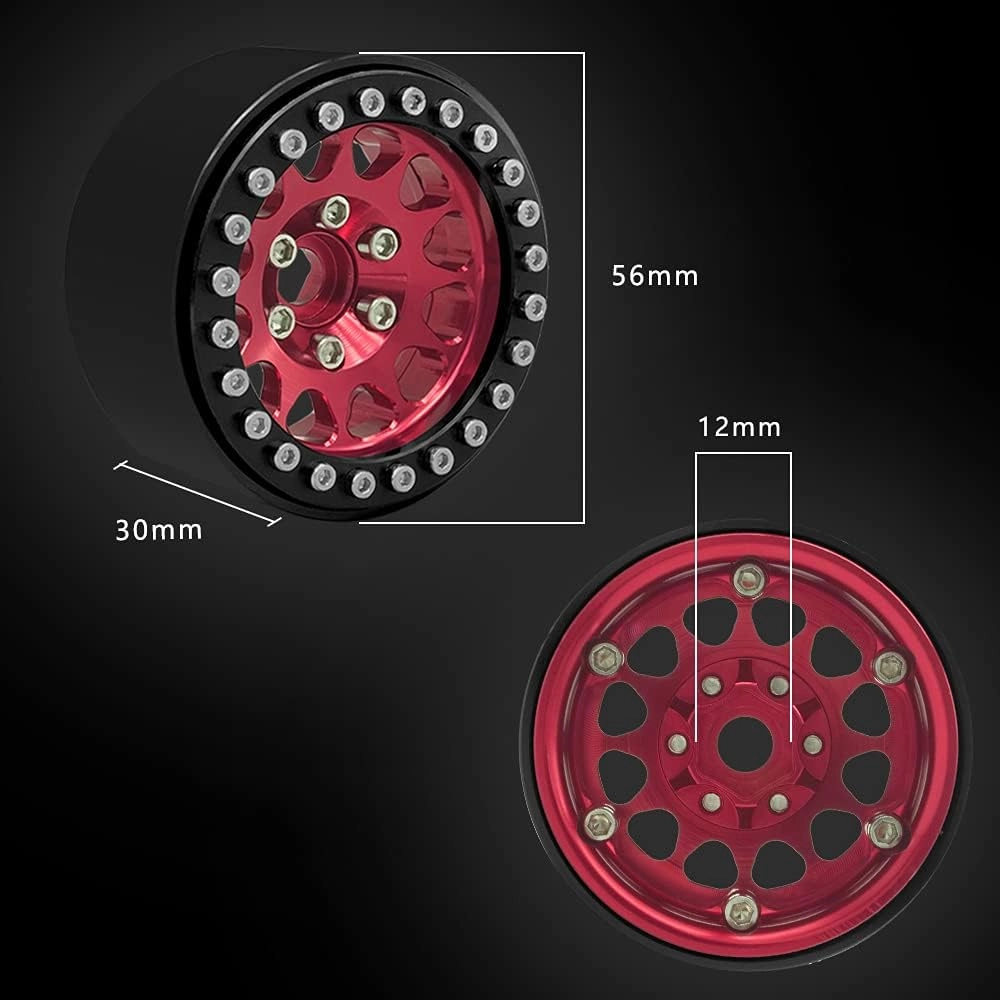 OGRC 4PCS Beadlock Rims 1.9 Inch Wheels RC Rim Hub Aluminum Beadlock Rims for Traxxas TRX4 TRX6 Redcat GEN7 GEN8 Rc4wd D90 Axial SCX10 SCX10 II 90046 SCX10 III AXI03007 12mm Hex 1/10 RC Crawler
