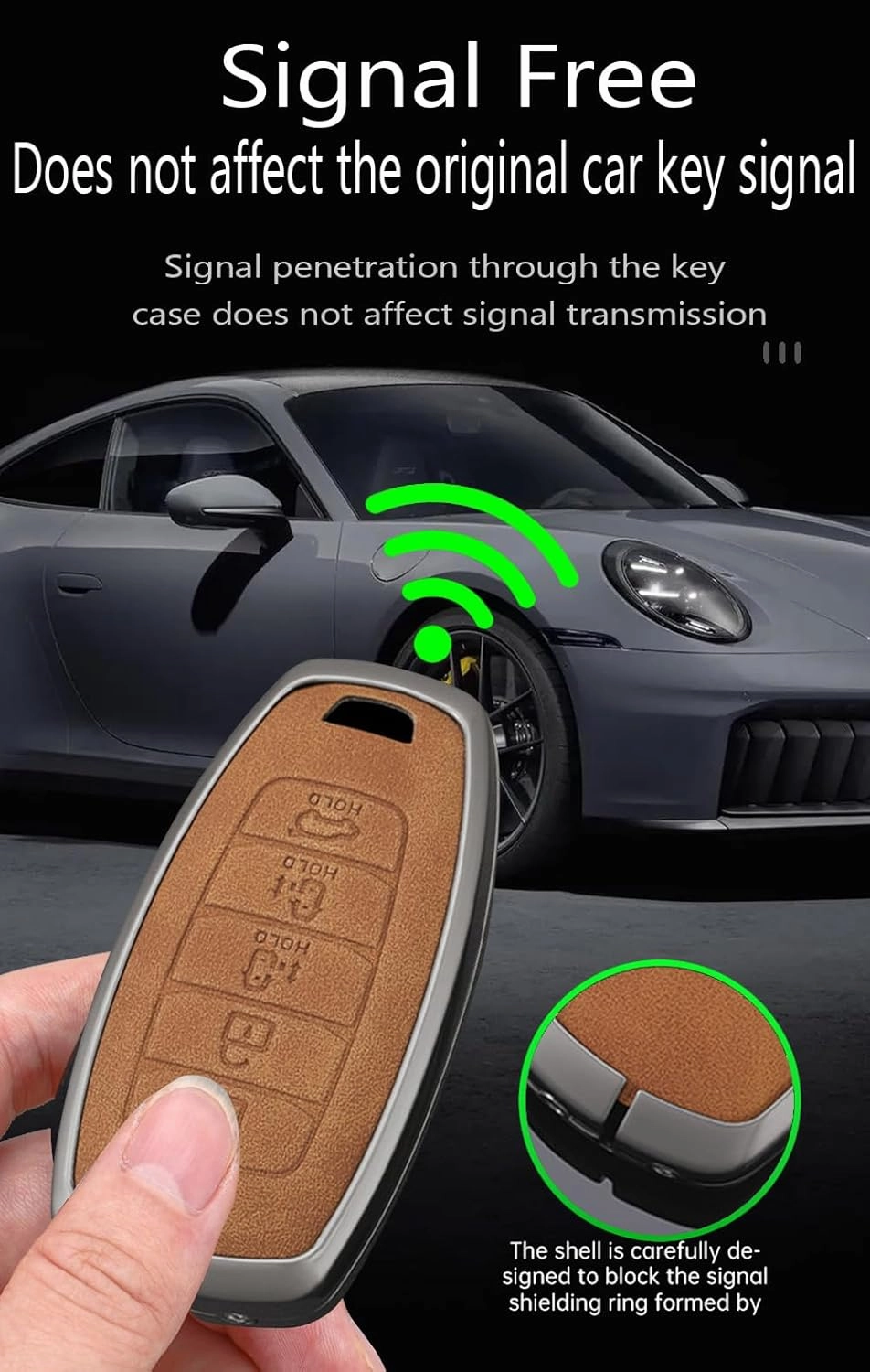 ontto Leather Car Key Holder Fit for Hyundai i30 Car Accessories,Durable Key Fob Cover for Ix25 Ix35 Elantra Encino Kona Solaris Azera Grandeur Ig TM Accent Santa Fe Palisade,5-Button Brown