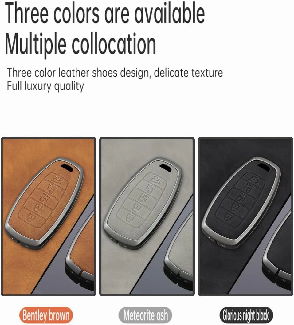 ontto Leather Car Key Holder Fit for Hyundai i30 Car Accessories,Durable Key Fob Cover for Ix25 Ix35 Elantra Encino Kona Solaris Azera Grandeur Ig TM Accent Santa Fe Palisade,5-Button Brown