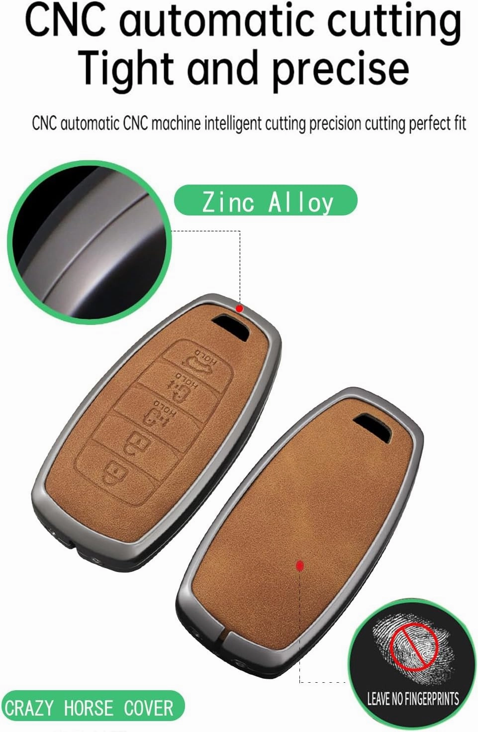 ontto Leather Car Key Holder Fit for Hyundai i30 Car Accessories,Durable Key Fob Cover for Ix25 Ix35 Elantra Encino Kona Solaris Azera Grandeur Ig TM Accent Santa Fe Palisade,5-Button Brown