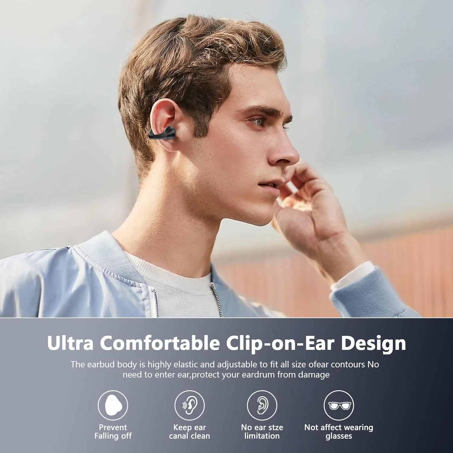 Open Ear Bone Conduction Headphones Wireless Bluetooth 5.3 Clip On Earbuds with Digital Display Charging Case Mini Sport Earphones Built-in Mic IPX7 Waterproof for Running Fitness Black