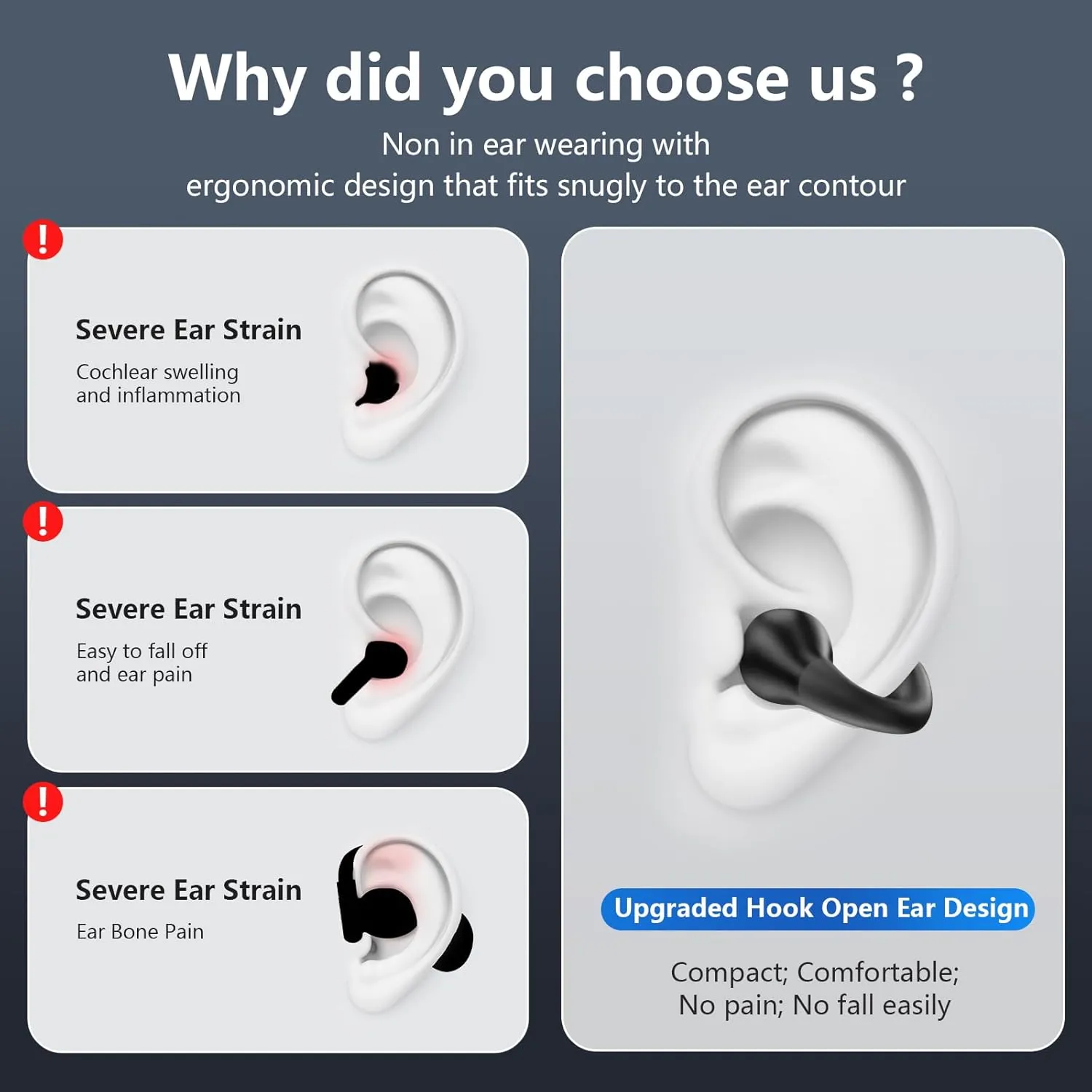 Open Ear Bone Conduction Headphones Wireless Bluetooth 5.3 Clip On Earbuds with Digital Display Charging Case Mini Sport Earphones Built-in Mic IPX7 Waterproof for Running Fitness Black