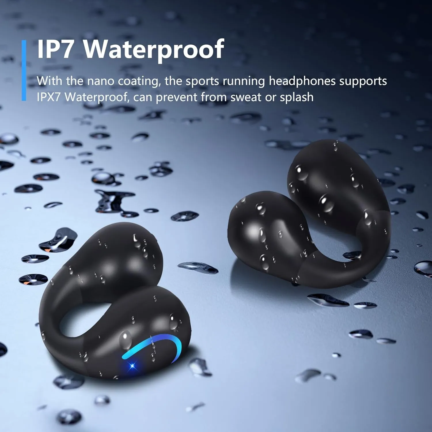 Open Ear Bone Conduction Headphones Wireless Bluetooth 5.3 Clip On Earbuds with Digital Display Charging Case Mini Sport Earphones Built-in Mic IPX7 Waterproof for Running Fitness Black